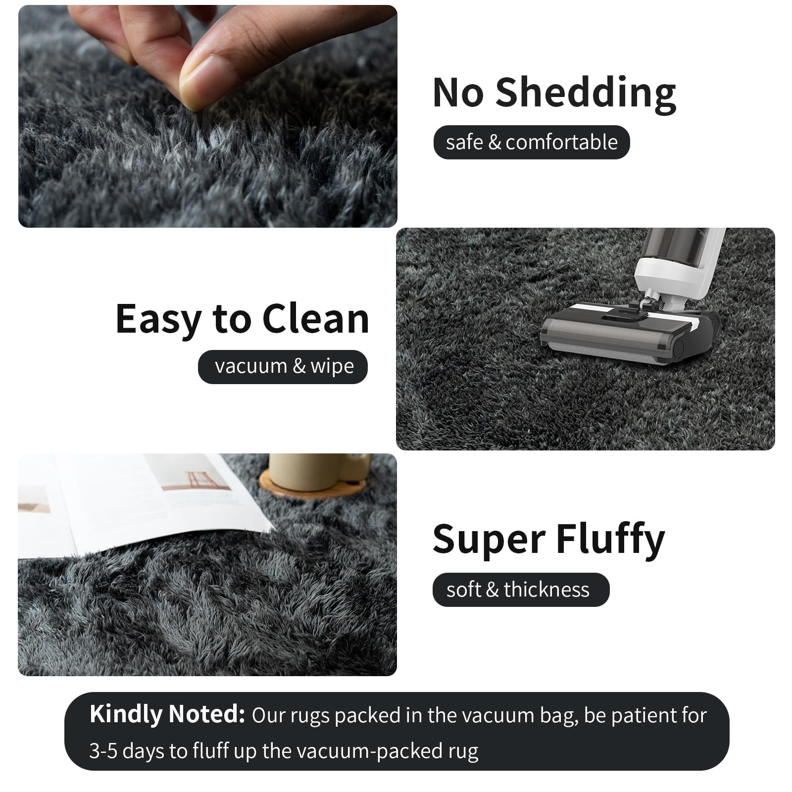 **ACOMOPACK Fluffy Shag Area Rug - Ultra Soft Memory Foam Non-Slip Kids Rug for Bedroom, Nursery & Living Room (3'28