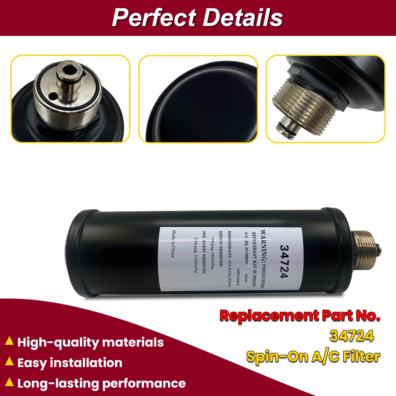 Upgraded 34724 A/C Recycling Filter-Drier - Compatible with Robinair Recycle Filter Drier, Spin-On Filter Replacement for Refrigerant Recovery Recycle Recharge Stations 17700-2K, 34134A, 34134-2K, 342000, 34234 - Perfect for HVAC Maintenance & Auto AC Repair