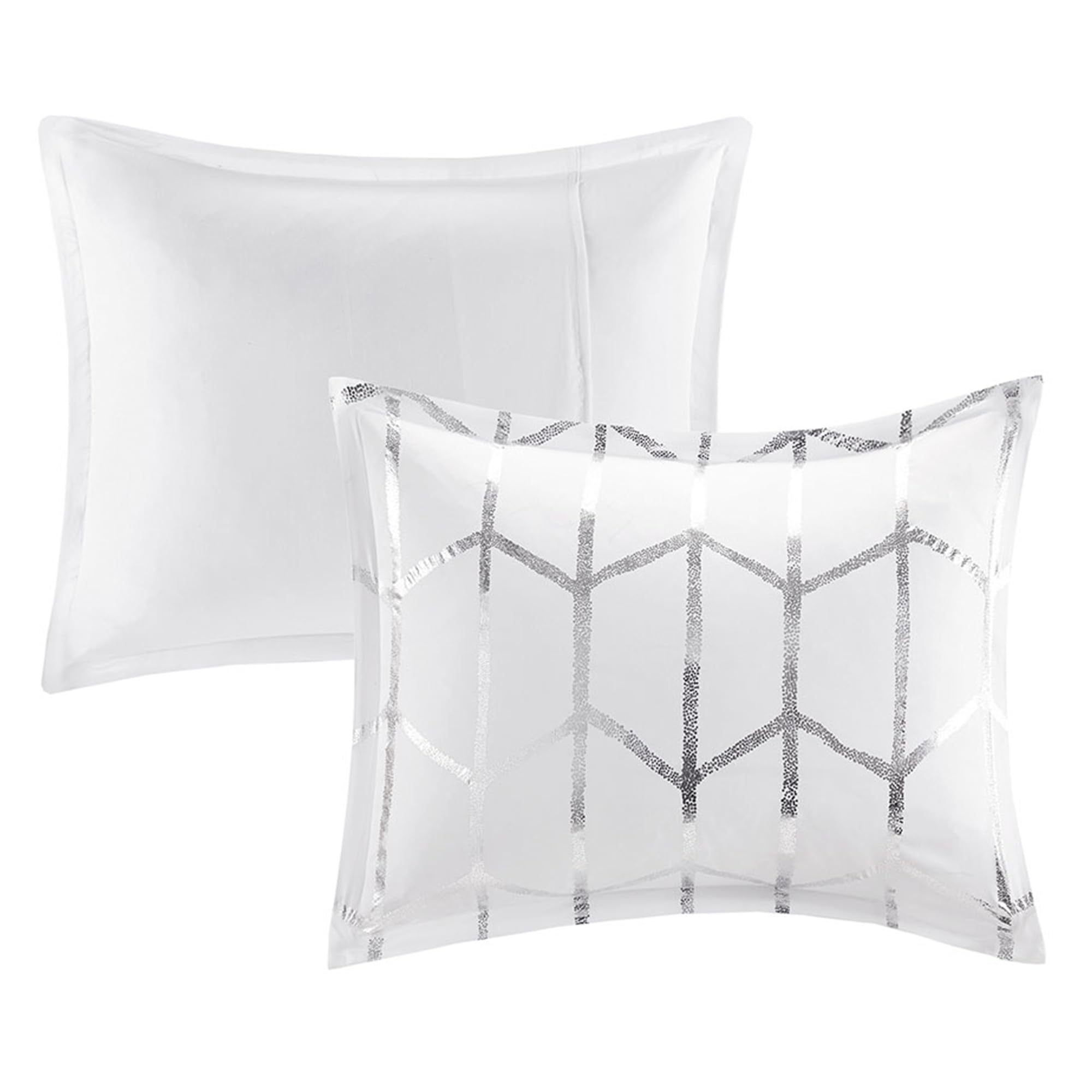 Intelligent Design Raina Twin/Twin XL Comforter Set - Soft Microfiber Geometric Bedding with Metallic Accents, 4-Piece College Dorm Essentials (Comforter, Sham & 2 Decorative Pillows) in White | Perfect for Teen Rooms, Guest Bedrooms & Modern Apartments