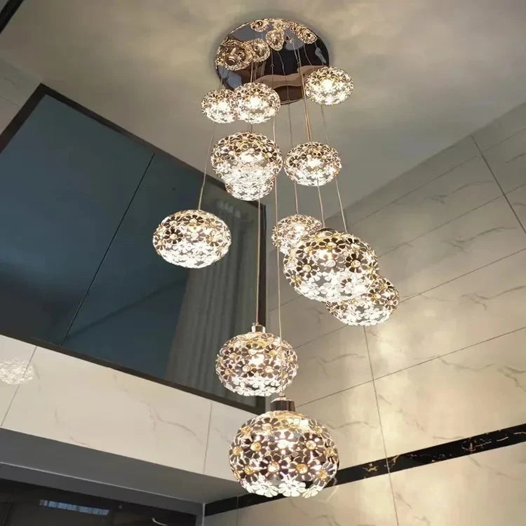 Modern Stainless Steel Petal Chandelier - Elegant Ceiling Light Fixture for Staircase, Living Room & Dining Room Decor | Energy Efficient LED Lighting for Home & Commercial Spaces