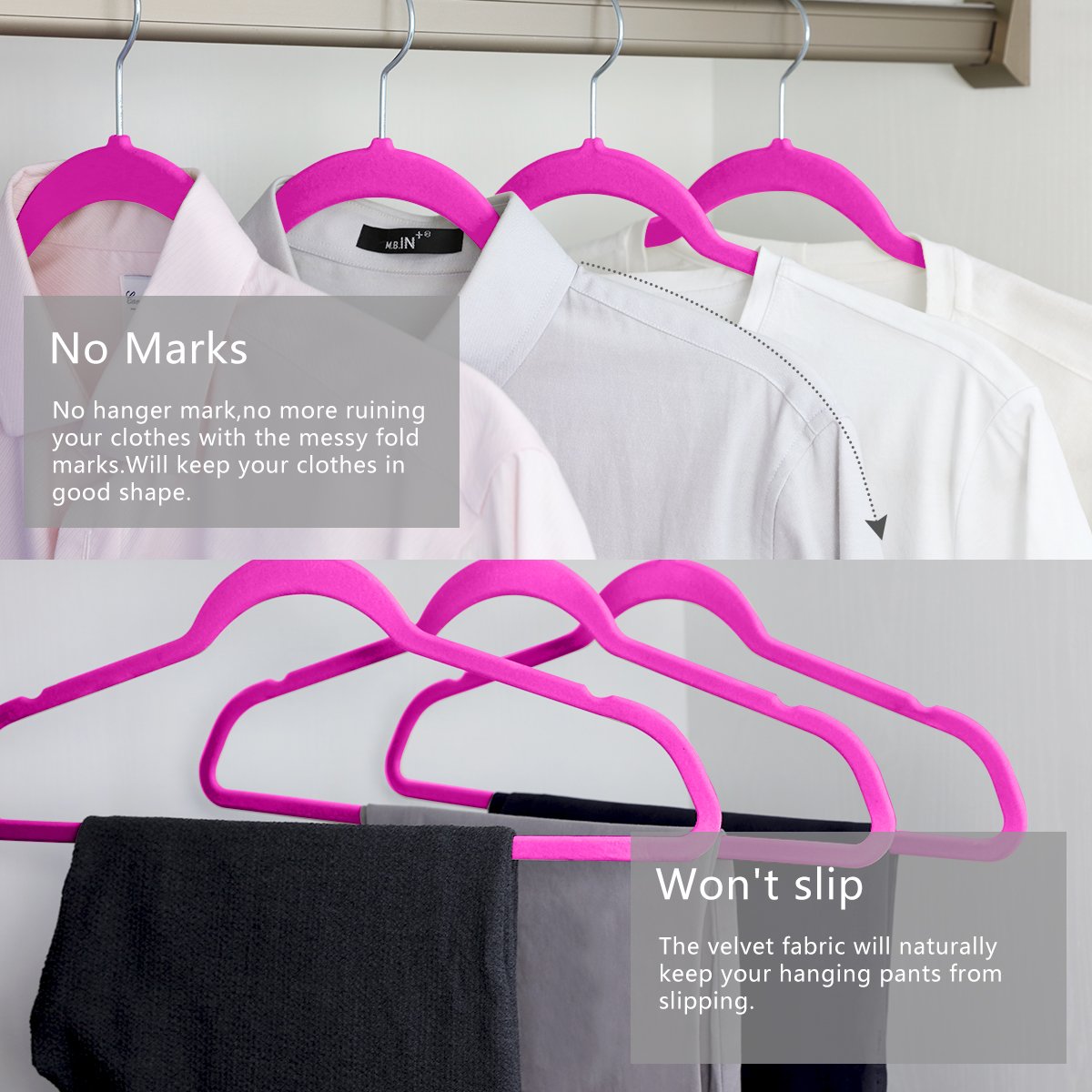 Premium Velvet Hangers - 50 Pack Heavy Duty Non-Slip Closet Organizers with Chrome Hooks - Space Saving Clothes Hangers for Suits, Dresses & Coats (Pink) - Perfect for Wardrobe Organization & Closet Storage Solutions