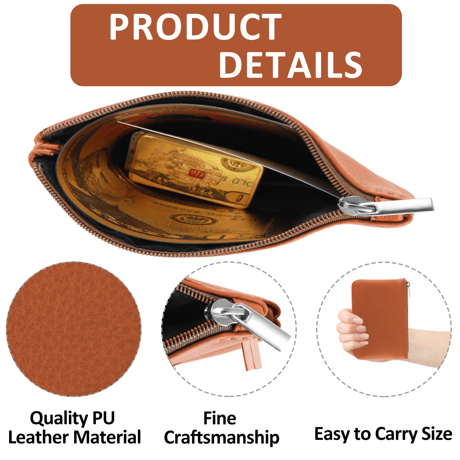 Simarro Vegan Leather Coin Purse - Lychee Pattern Zipper Wallet for Women | Compact Credit Card Holder with ID Slot | Perfect for Cash, Keys, Lipstick & Headphones (Brown) | Ideal for Travel, Shopping & Everyday Use