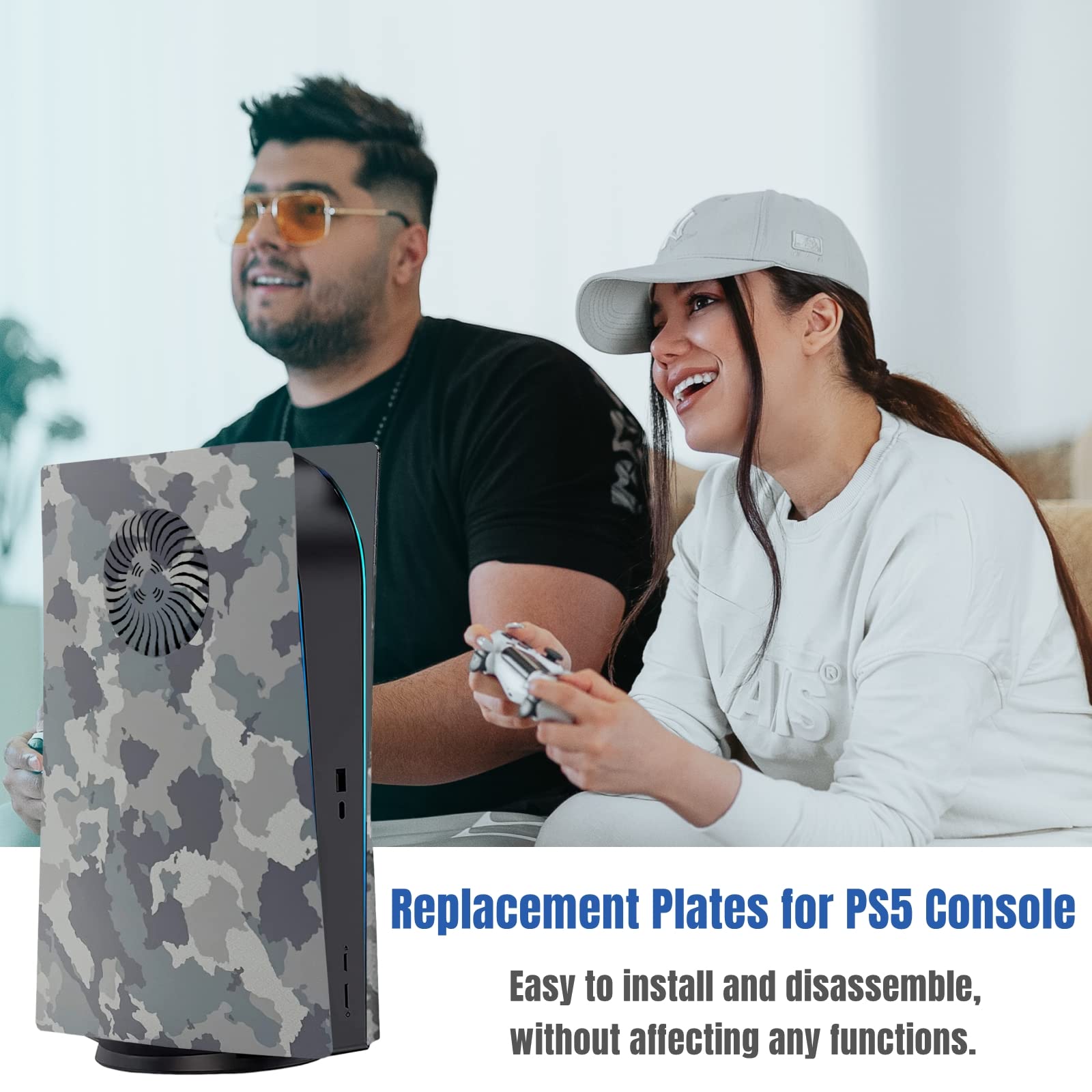 Cooling Vent Cover Plates for PS5 Disc Edition Console - Gray Camouflage Protective Faceplates & Side Panels Replacement | Enhance Airflow for Better Gaming Performance