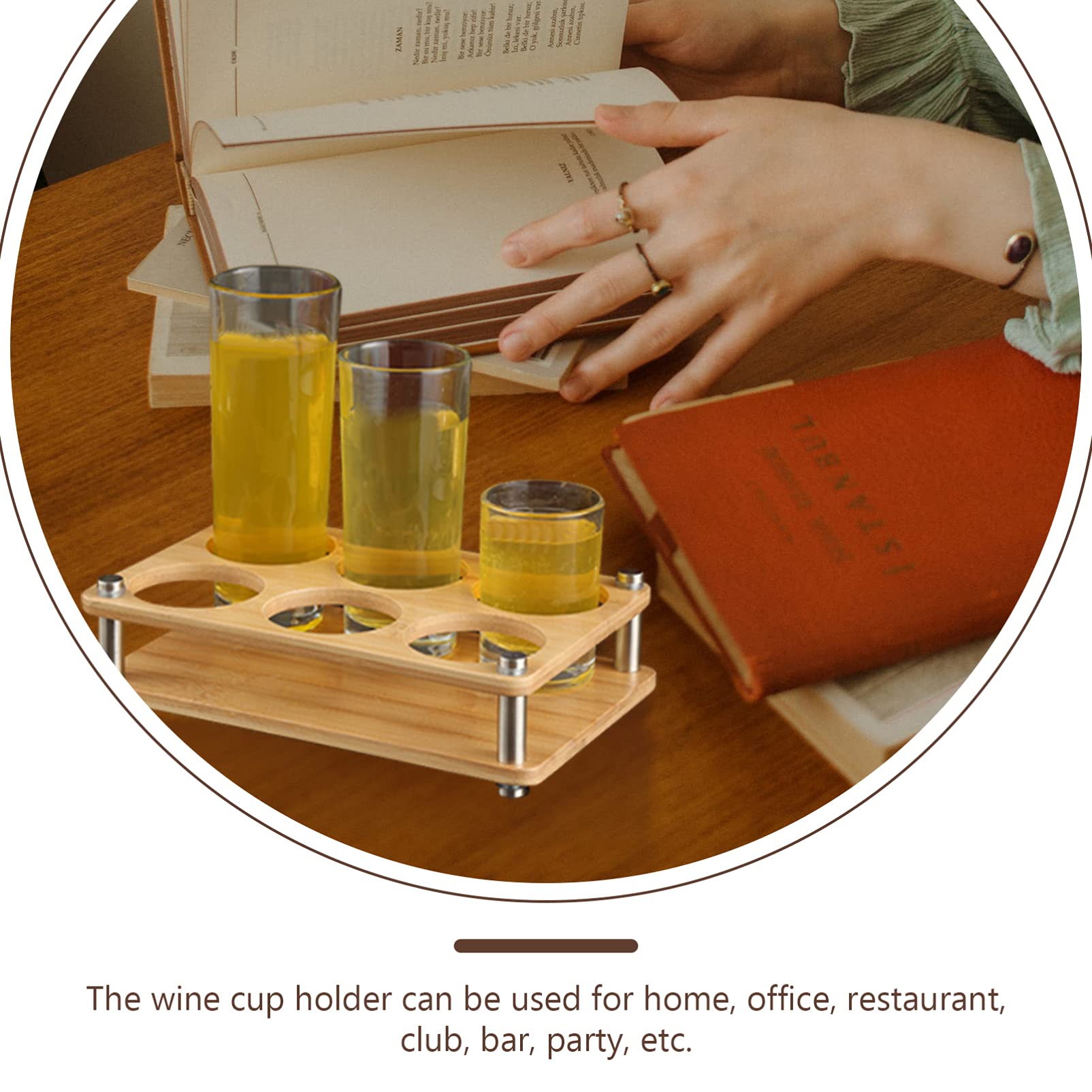 DOITOOL 1-Piece Bamboo Cup Holder - Barware Display Rack & Drying Stand for Wine Glasses, Mugs, and Stemware | Wooden Storage Organizer with Coaster | Perfect for Kitchen, Bar, and Restaurant Use