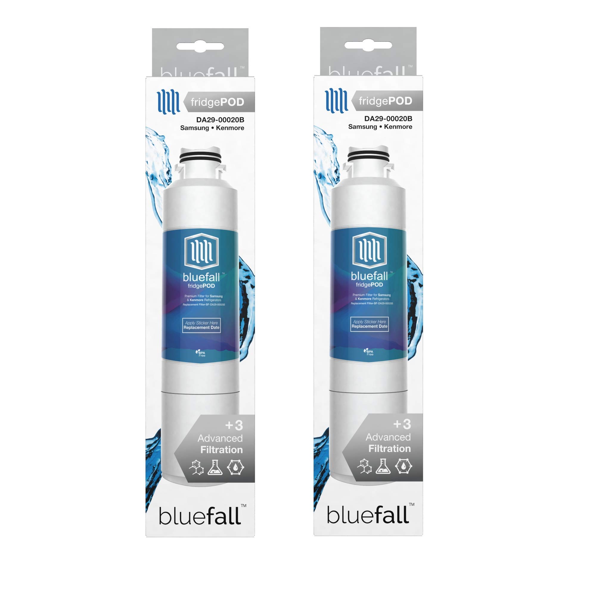 Samsung DA29-00020B Water Filter Replacement - 2 Pack Compatible with Samsung Refrigerators | BlueFall Certified | Improves Water Taste & Purity for Drinking, Ice Making & Cooking
