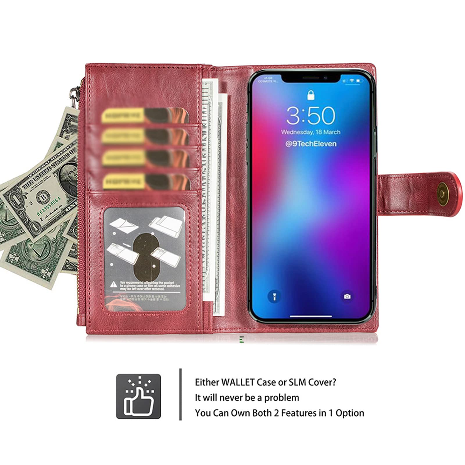 Premium Detachable 2-in-1 PU Leather Wallet Case for iPhone 14 Pro Max - Magnetic Clasp with Card Slots | Slim Protective Phone Cover (Black) | Perfect for Business, Travel & Everyday Use