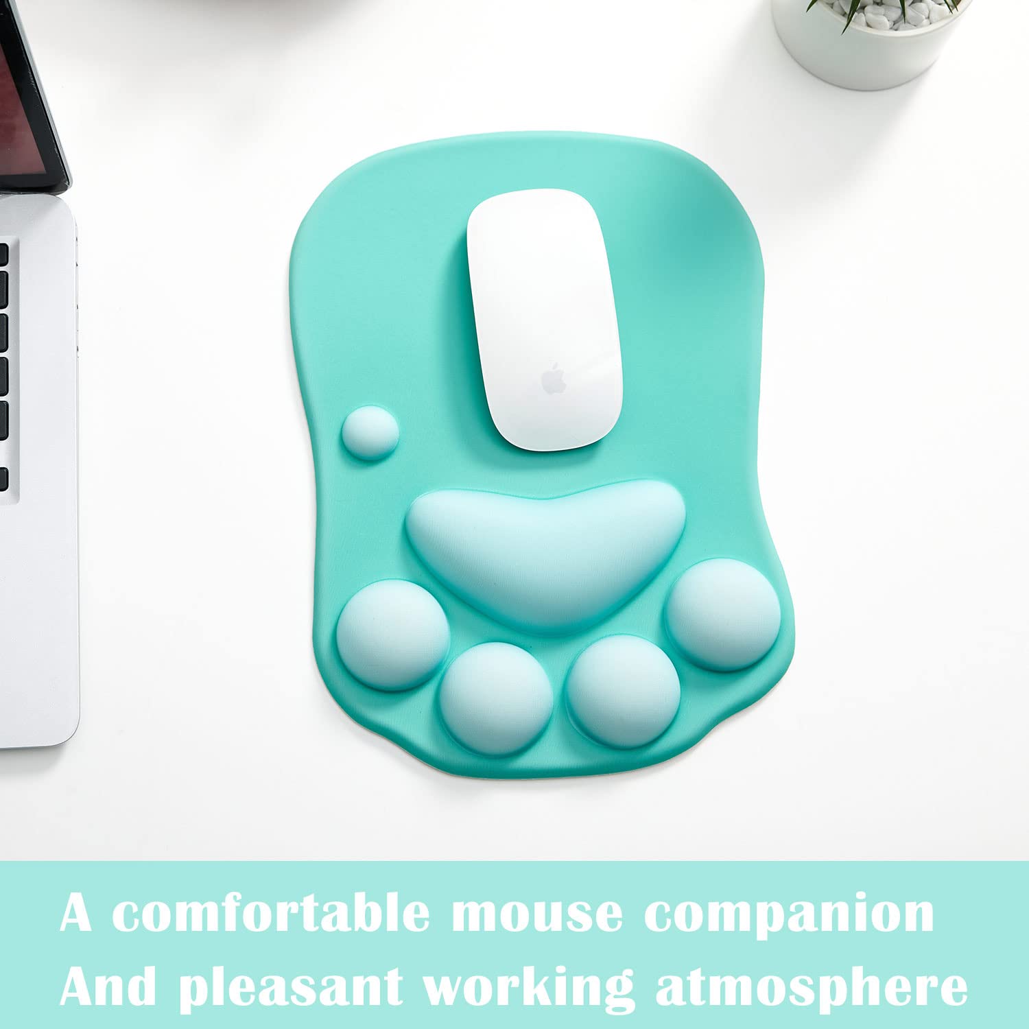 Ergonomic Cat Paw Mouse Pad with Wrist Support - Cute Kawaii Silicone Gel Mouse Mat for Home, Office & Gaming - Comfortable Green Mousepad for PC, Laptop & Computer Workstations