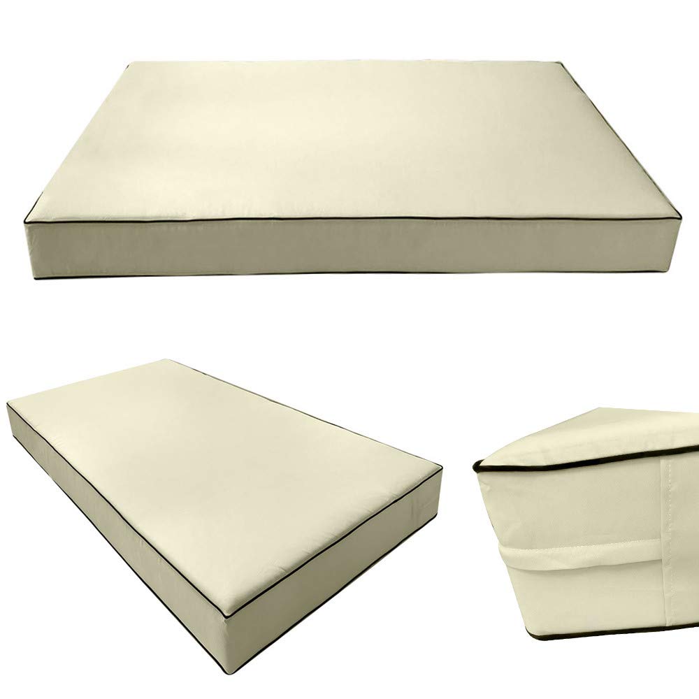 Prolinemax Style2 Full Size 5-Piece Outdoor Daybed Set - Contrast Piping Mattress Cover, Bolster Pillows & Fitted Sheet (AD005) for Patio, Poolside or Garden Lounge Relaxation