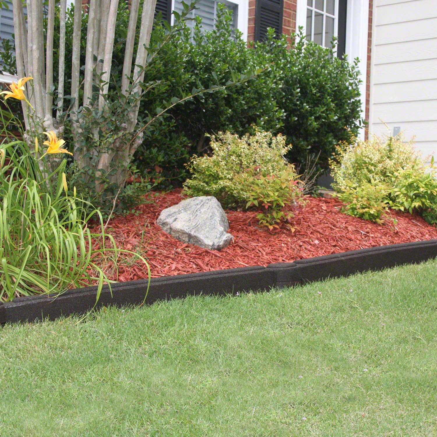 4 Foot Rubber Landscape Edging Border - Pack of 4 - Durable Brown Garden Edging for Lawns, Flower Beds & Playgrounds - Perfect for Yard Decoration & Safety Barriers