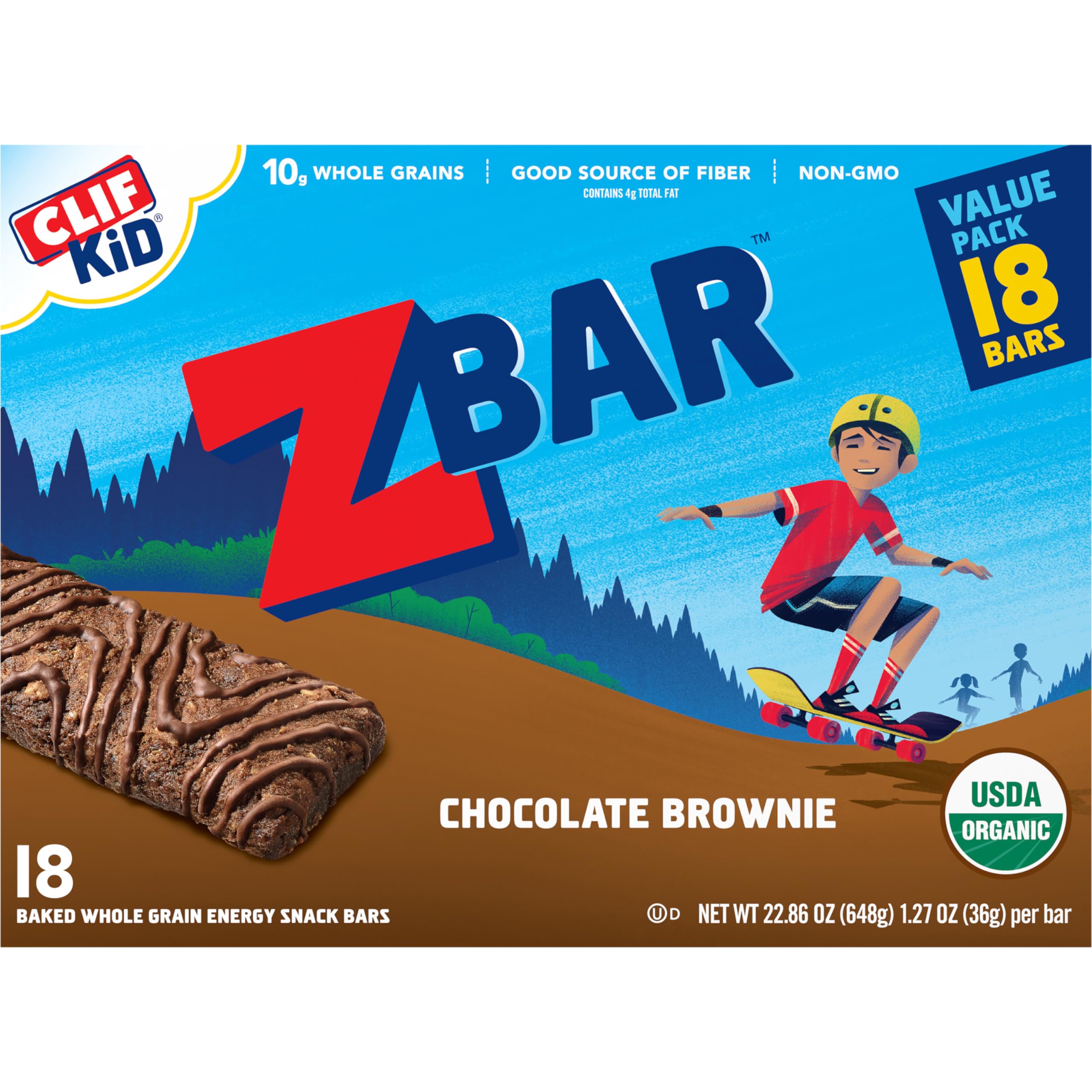 CLIF Kid Zbar Chocolate Brownie - Organic Whole Grain Snack Bars for Kids Lunch & Outdoors
