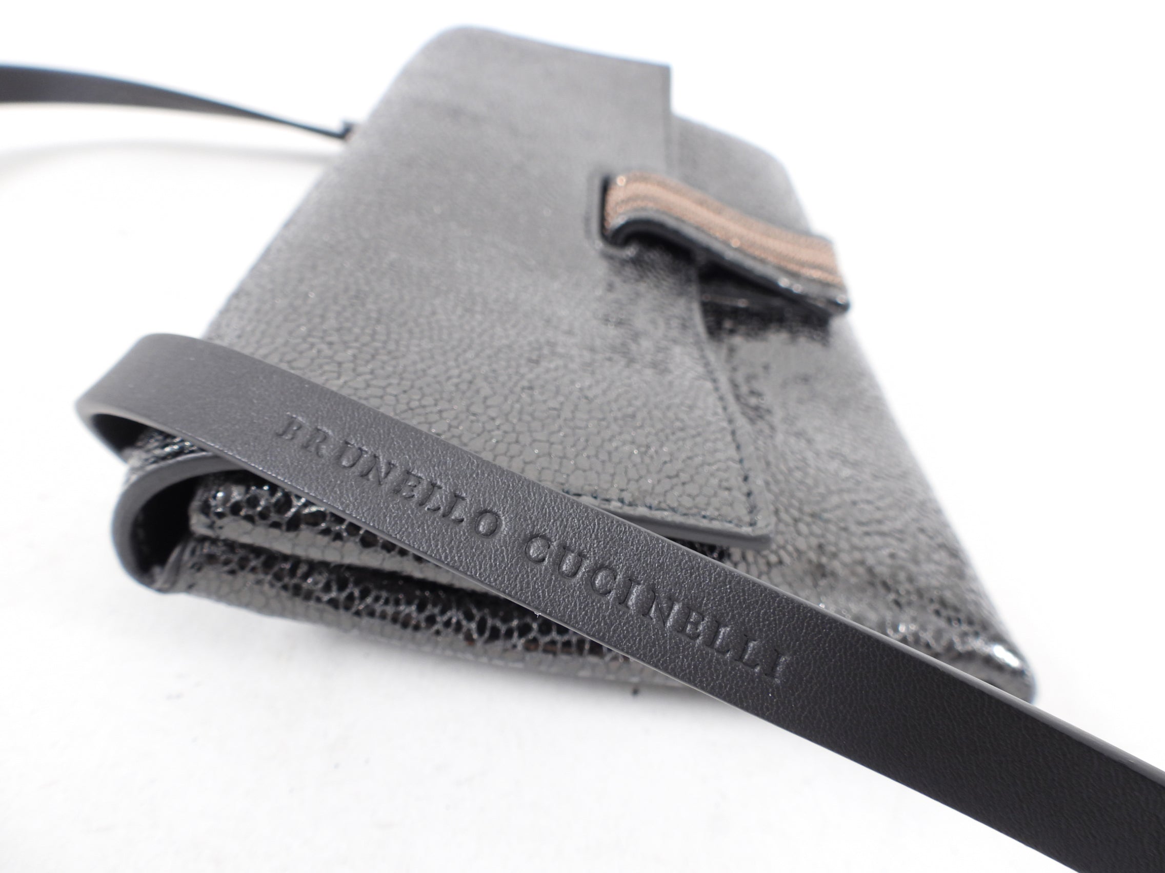 Brunello Cucinelli Charcoal Grey Leather Monili Wallet on Strap Crossbody Bag for Women - Perfect for Everyday Use, Travel & Shopping