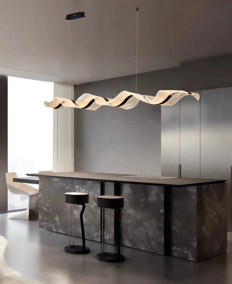 Modern Ocean Wave Pendant Chandelier - Stylish Ceiling Light Fixture for Kitchen Island, Dining Room, or Living Room Decor - Water-Inspired Design for Coastal & Nautical Theme Home Lighting