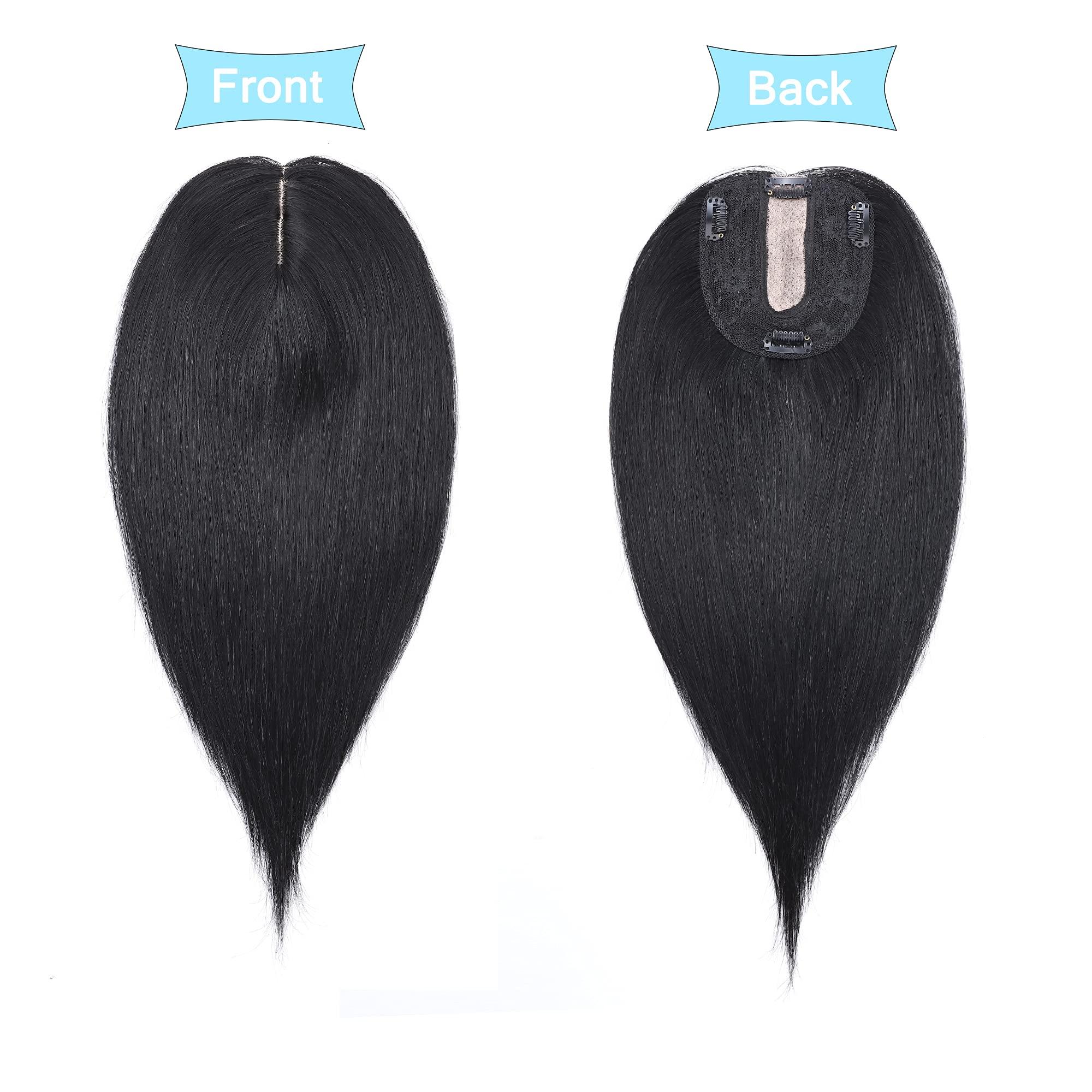 SEGO Real Human Hair Toppers for Women - No Bangs, 130% Density, 10x12cm Silk Base, 100% Remy Human Hair Clip-in Top Wiglet for Thinning Hair (12 Inch, Jet Black) - Perfect for Daily Wear, Special Occasions & Hair Loss Solutions