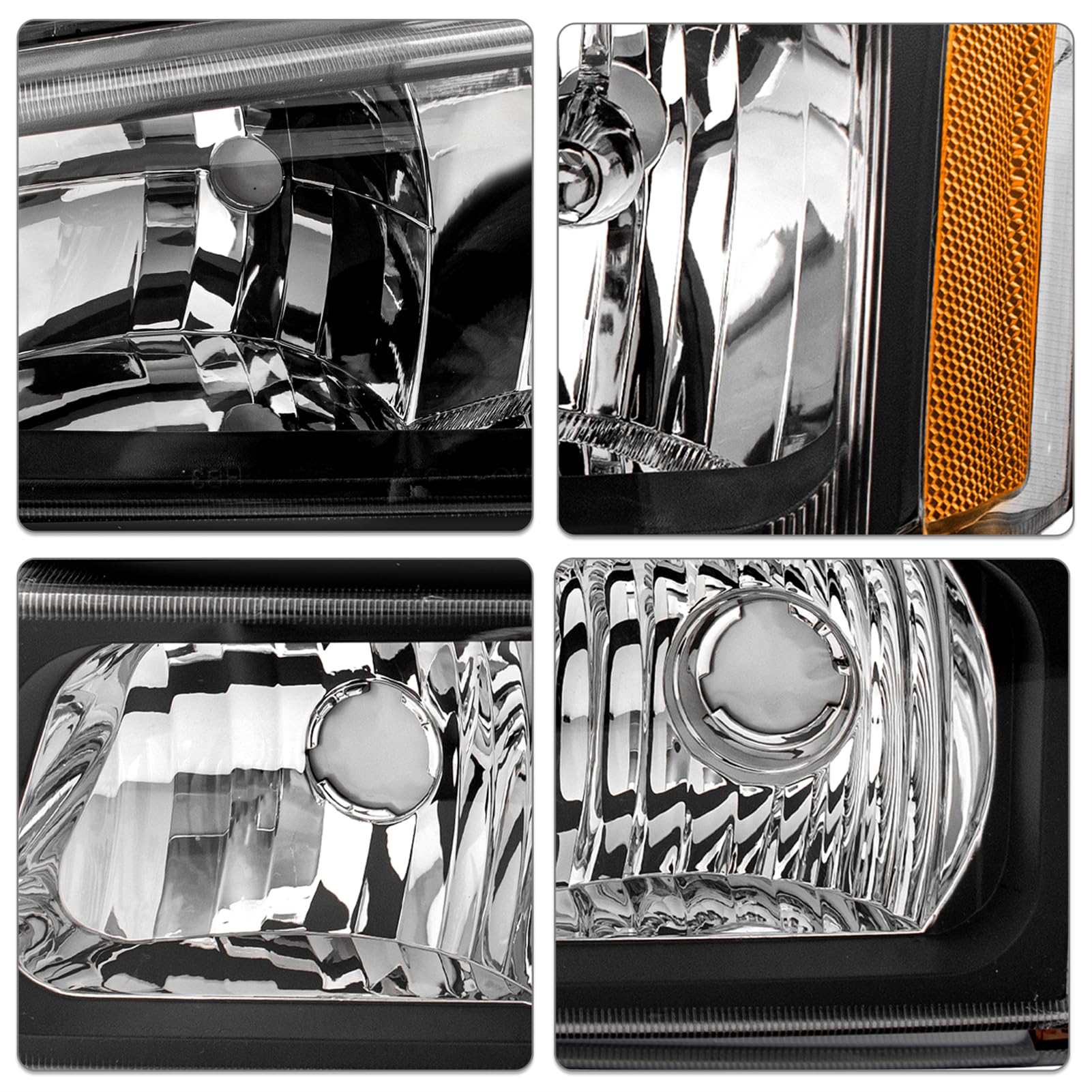 6-Piece Halogen Headlight & LED Tail Light Kit for 2003-2006 Chevy Silverado 1500/2500HD/3500 & Avalanche, 2007 Silverado Classic - Black Housing with Bumper Lights & Bulbs Included - Upgrade Your Truck Lighting for Night Driving & Off-Road Adventures