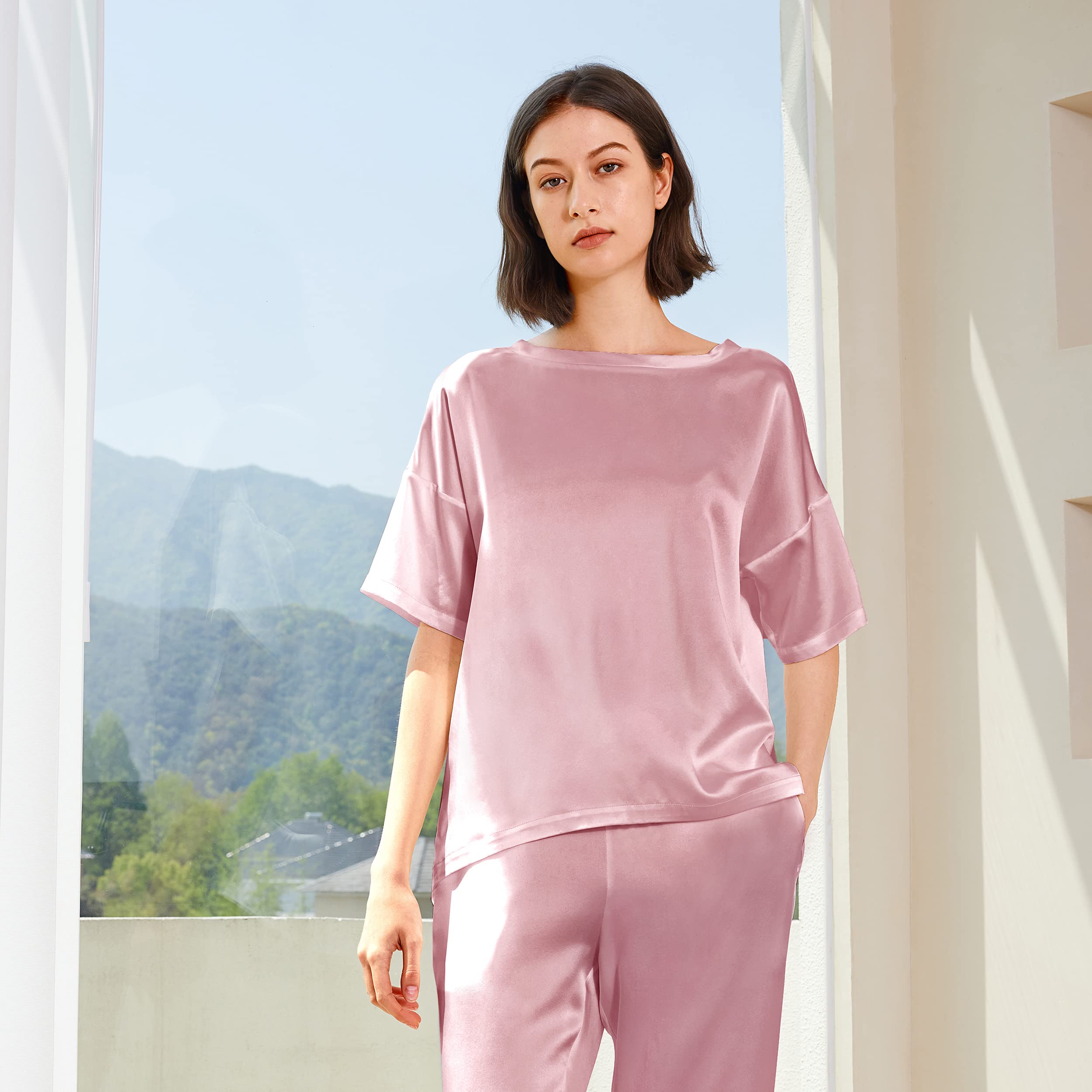 Mommesilk 100% Mulberry Silk Pajama Set for Women - Half Sleeve Summer Sleepwear, Washable & Breathable Silk Pjs - Perfect for Lounging, Travel & Comfortable Nighttime Sleep