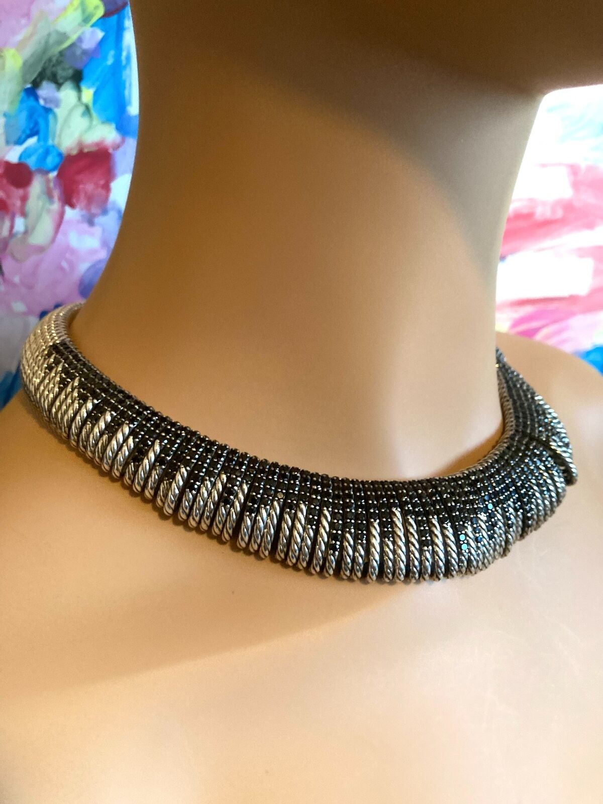 Authentic David Yurman Sterling Silver Tempo Black Spinel Large Collar Necklace for Women | Elegant Statement Jewelry for Evening Wear & Special Occasions