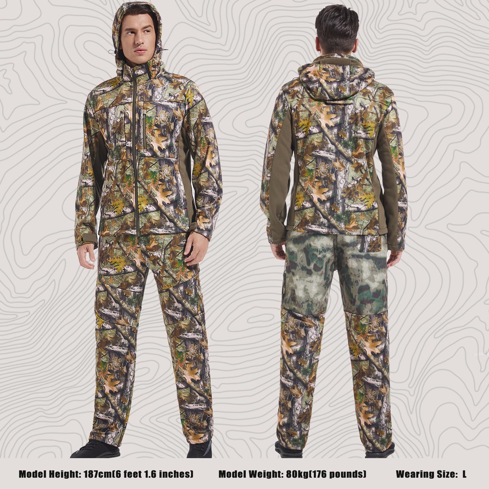 UIIHUNT Men's Fleece-Lined Hunting Jacket & Pants Set - Water Resistant, Silent Camouflage Gear with Safety Strap Compatibility | Ideal for Deer Hunting, Outdoor Adventures & Cold Weather Activities