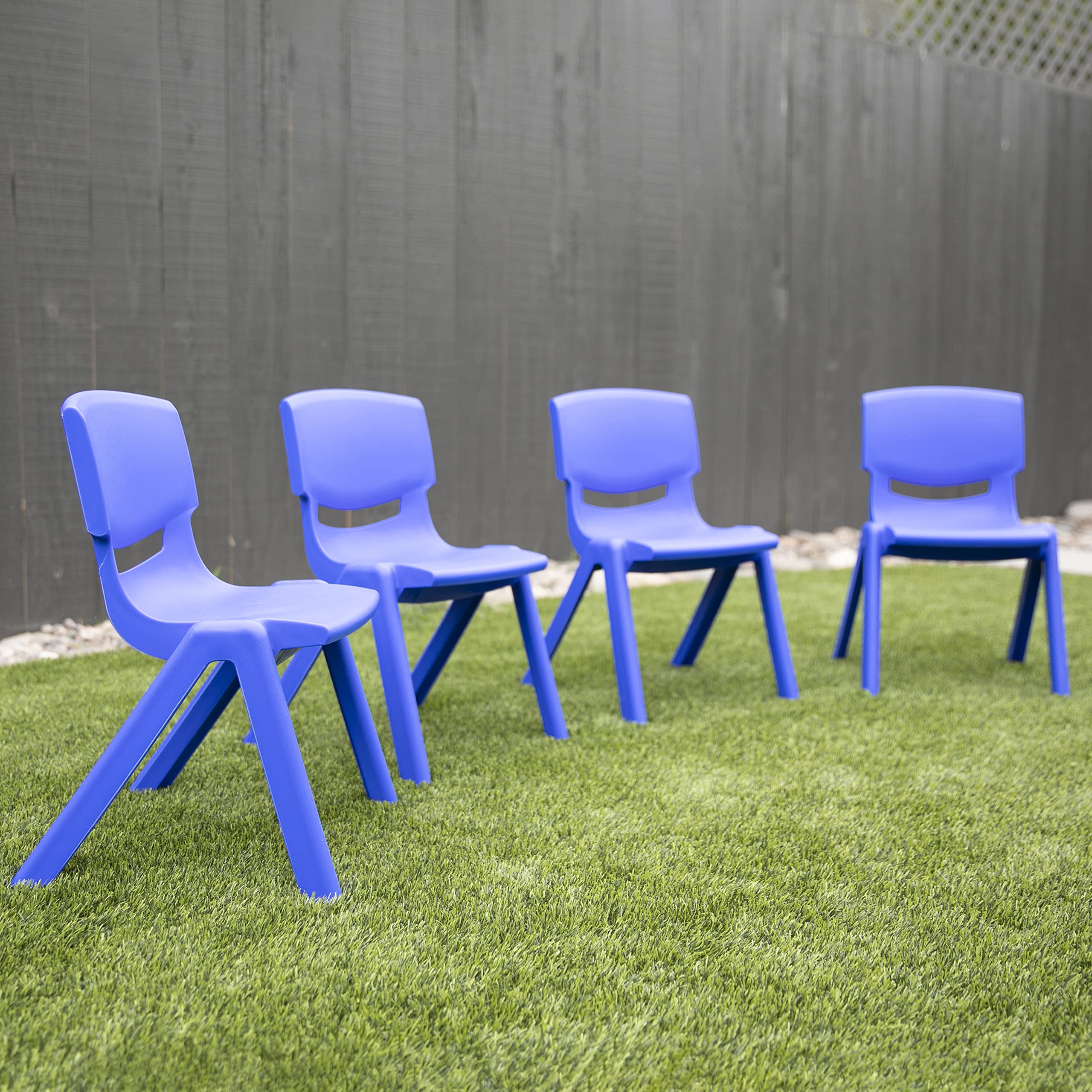 ECR4Kids 14-Inch Plastic Stackable School Chairs for Classroom, Daycare & Home - Set of 4, Blue - Durable Kids Furniture for Learning, Dining & Play Areas