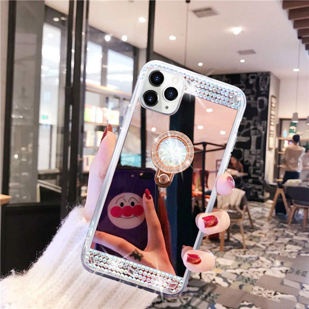 Sparkly Diamond Glitter Mirror Case for iPhone 11 Pro Max - Bling Rhinestone Protective Cover with Ring Holder & Kickstand | Cute Fashion Phone Case for Women & Girls | Perfect for Parties, Dating & Selfies