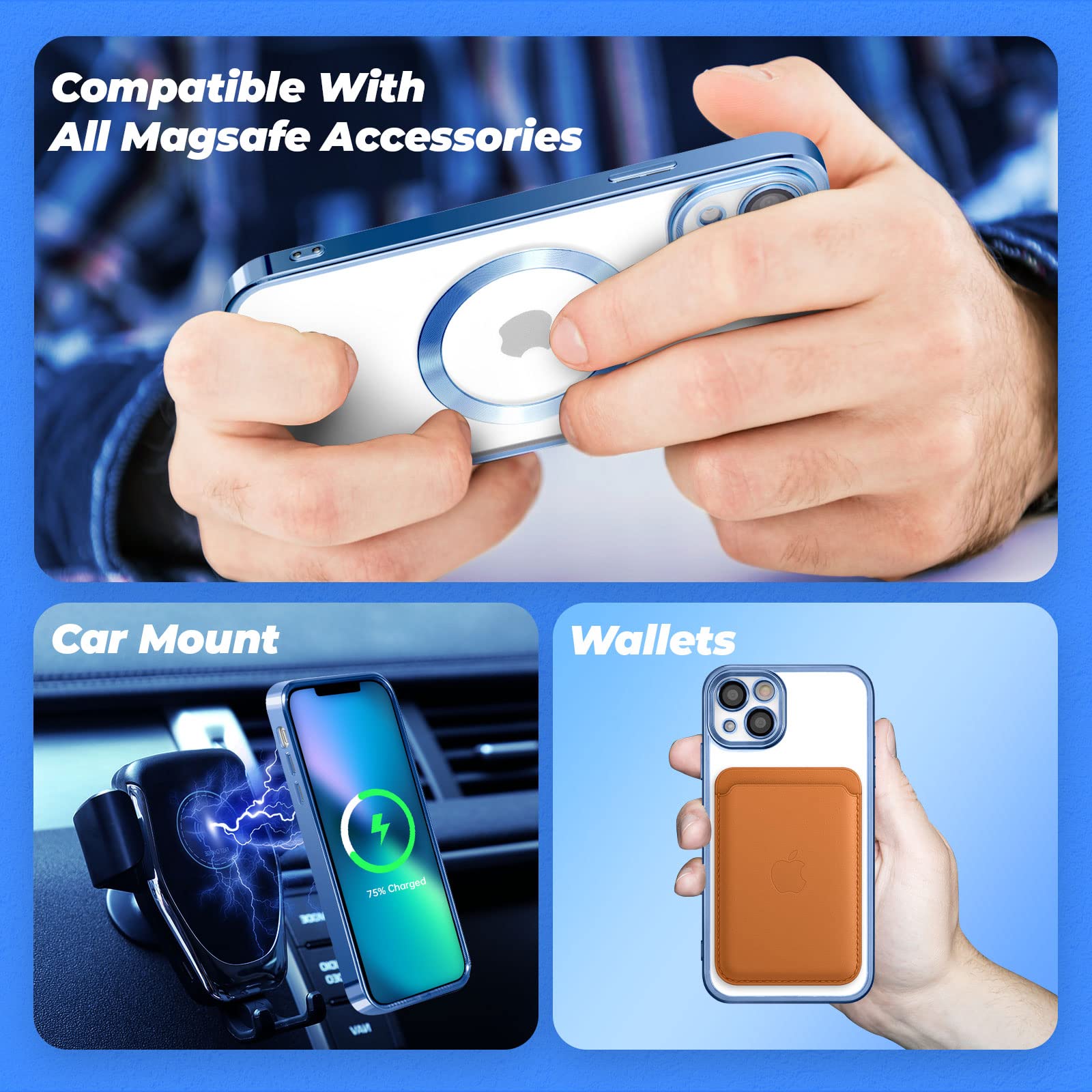 ZCDAYE iPhone 13 Case - Wireless Charging Compatible, Blue Edge Electroplated Clear TPU Shockproof Cover for iPhone 13 (6.1 Inch) - Perfect for Everyday Protection & Stylish Look at Work, School or Travel