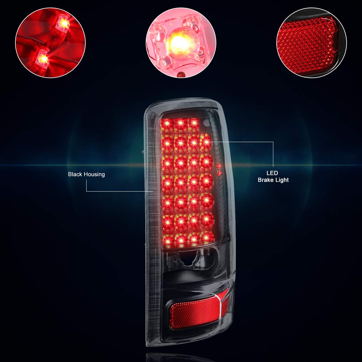 PM PERFORMOTOR Full LED Tail Lights Brake Lamps Assembly - Compatible with 00-06 Chevy Tahoe & GMC Yukon (Black Housing/Clear Lens) - Upgrade Your Truck's Style & Visibility for Night Driving & Off-Road Adventures