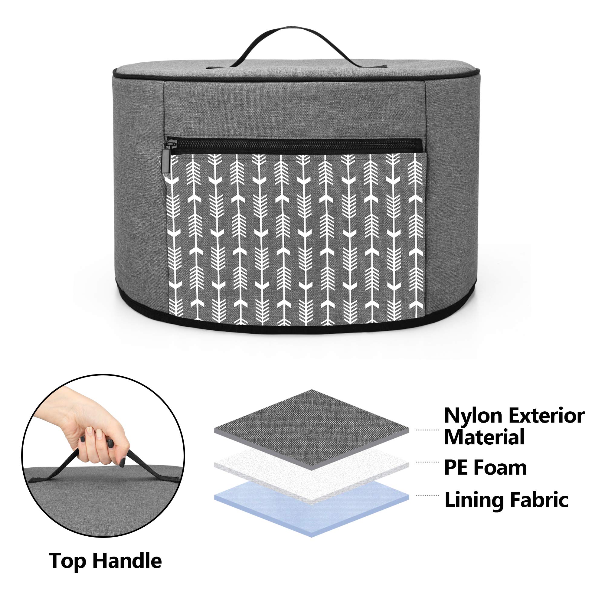 YARWO 6-8 Quart Slow Cooker Dust Cover - Compatible with Crock Pot & Hamilton Beach - Zippered Storage Pocket & Wipe-Clean Liner - Gray with Arrow Design - Perfect for Kitchen Storage & Appliance Protection