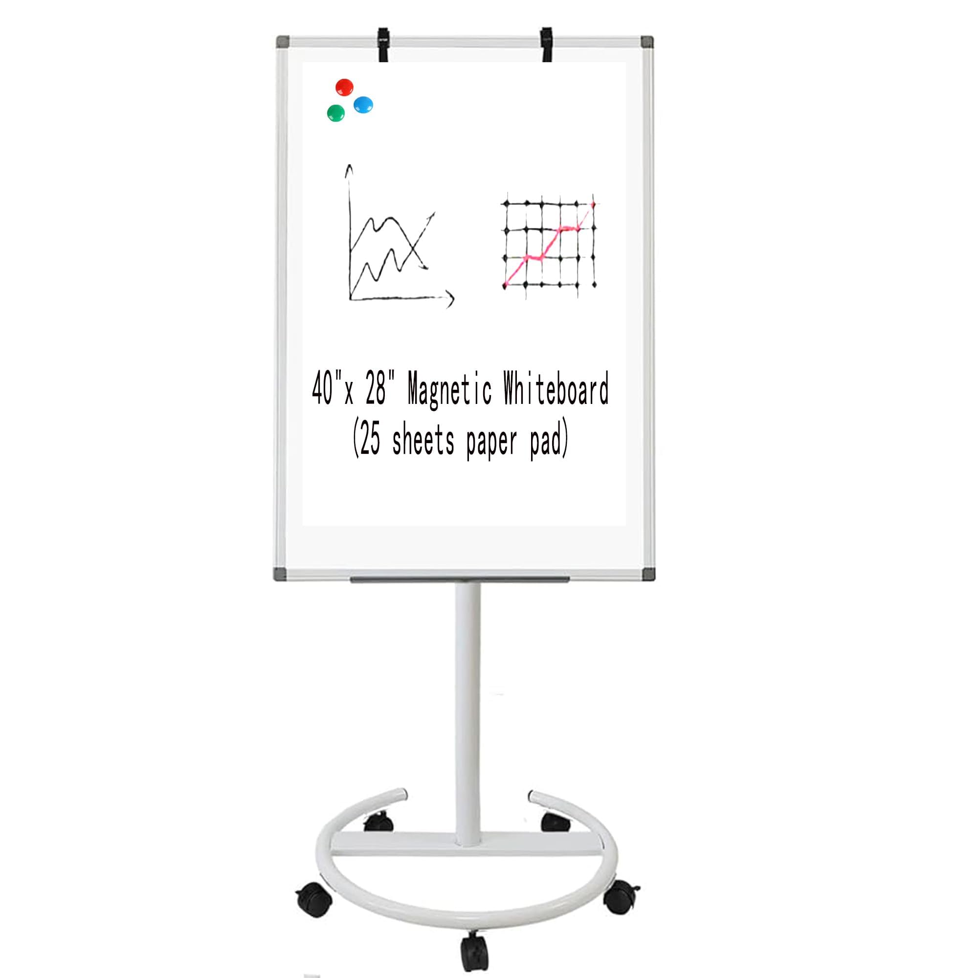 Adjustable Magnetic Dry Erase Board 36x24 Inches - Portable Whiteboard Stand with Easel & 25-Sheet Paper Pad - Vertical Hanging Whiteboard for Office, Classroom, Home (White Frame)