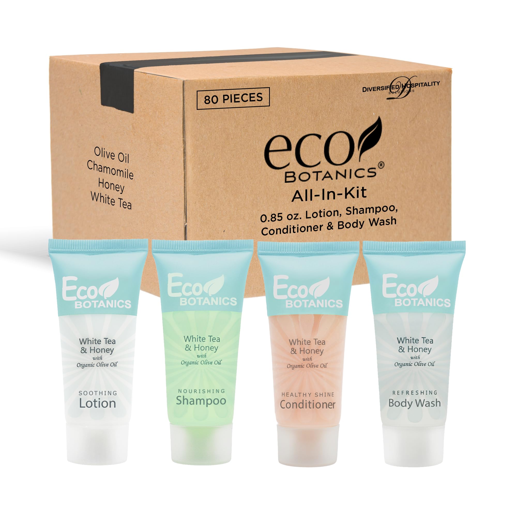 Terra Pure Eco Botanics | 80-Pack 0.85oz Travel-Sized Shampoo, Conditioner, Body Wash & Lotion Set + 100-Pack Soap Bars | Hotel Amenities, Eco-Friendly Toiletries for Travel, Gyms & Hospitality Businesses
