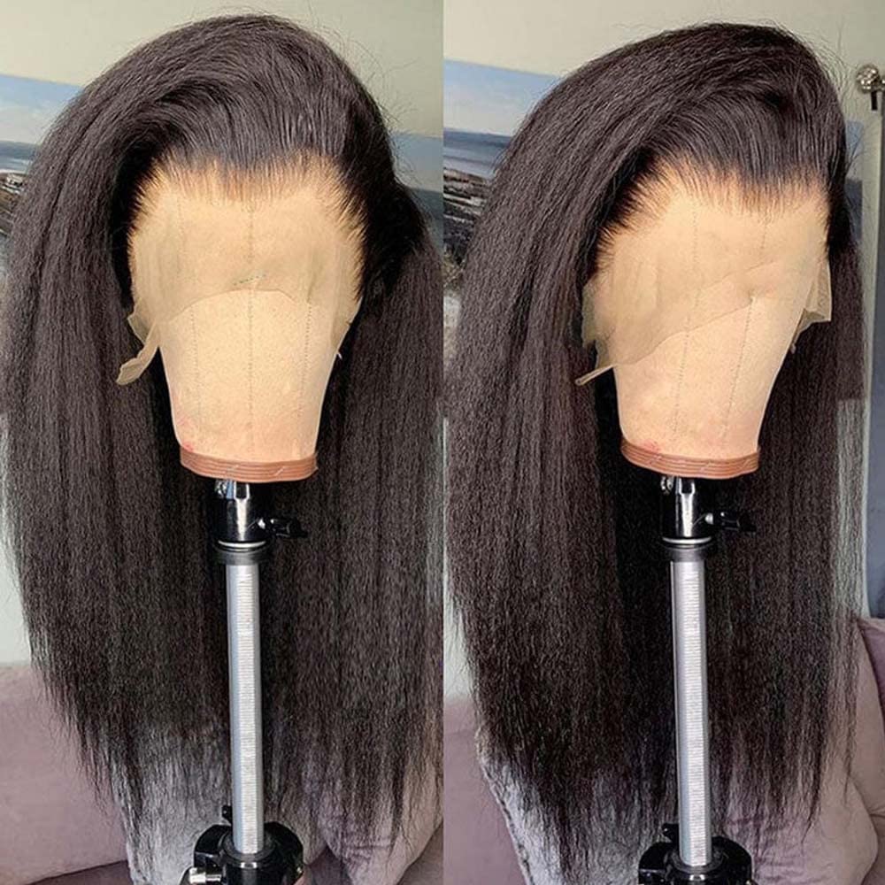 Beauty Forever Kinky Straight Lace Front Wigs Human Hair - Yaki Straight 13x4 Lace Frontal Wig Brazilian Human Hair for Women | Pre-Plucked with Baby Hair, 150% Density, Natural Color, 16 Inch | Perfect for Daily Wear, Cosplay, and Special Occasions