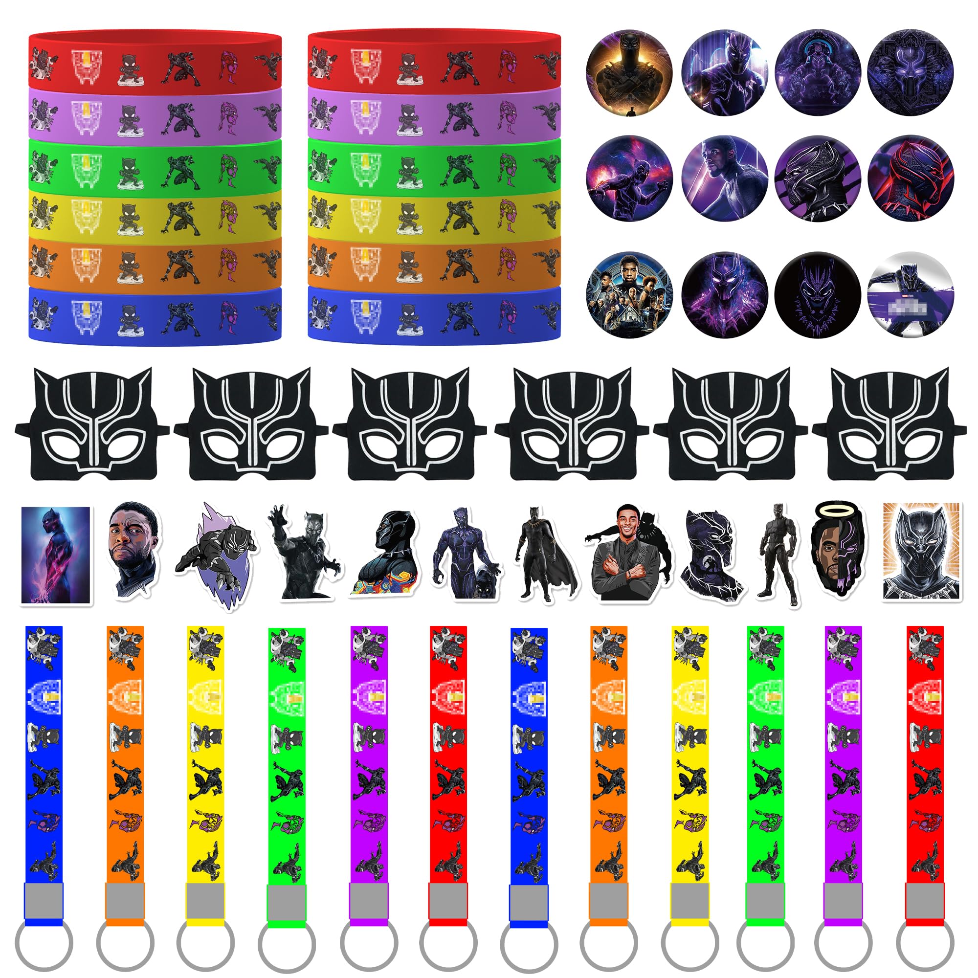 92 Pcs Black Birthday Party Supplies Kit - Face Masks, Keychains, Wristbands, Badges & Stickers for Kids Birthday Decorations - Perfect for Themed Parties, School Events & Birthday Favors