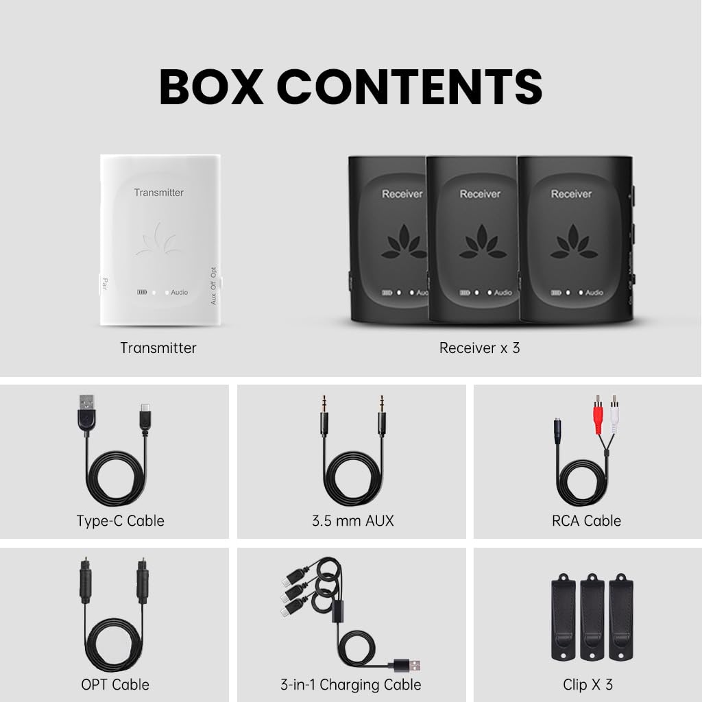 Avantree Audiplex Wireless Audio Transmitter & Receiver Set - Bluetooth 5.0 for AV Receivers, Projectors, PA Systems | Multi-Device Streaming to 100 Headphones & Speakers | Ideal for Church, School, Gym & Home Theater Use