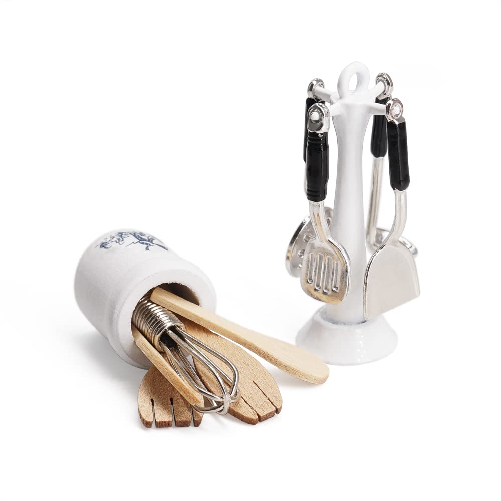 1/12 Scale Miniature Kitchen Utensils Set - White Dollhouse Accessories for Tiny Food Display & Model Home Decoration