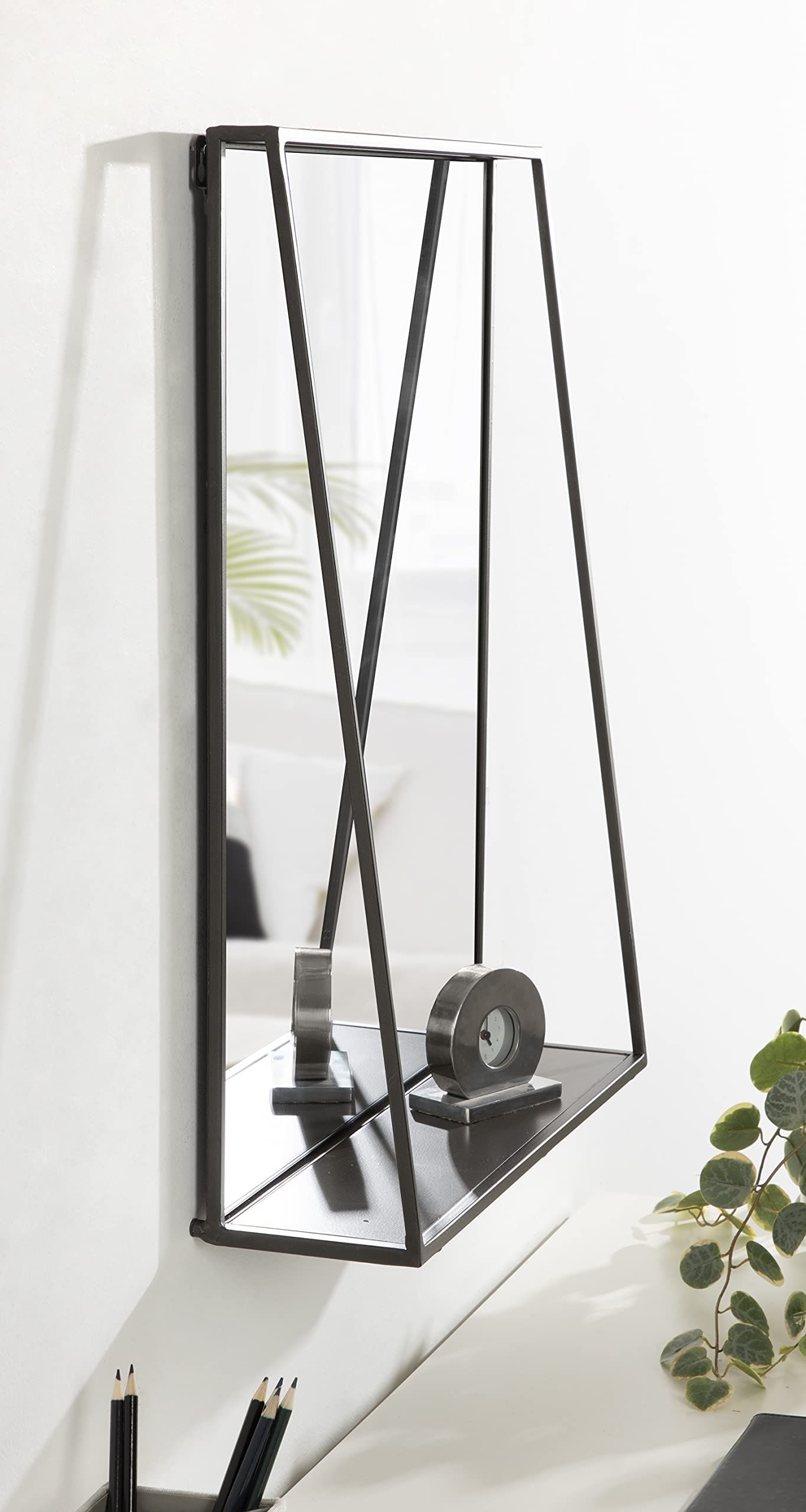 Kate and Laurel Lintz Modern Wall Mirror with Shelf - 18x24 Inches Charcoal Frame - Decorative Transitional Mirror with Storage | Perfect for Entryway, Living Room & Bedroom Decor
