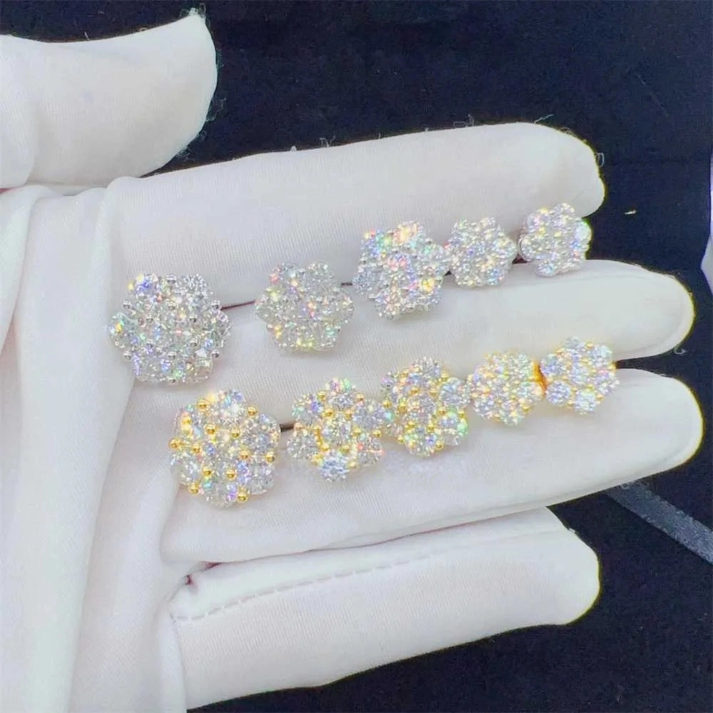 8mm Moissanite Flower Earrings - VVS Iced Out Cubic Zirconia Studs for Women - Perfect for Parties, Weddings & Everyday Elegance