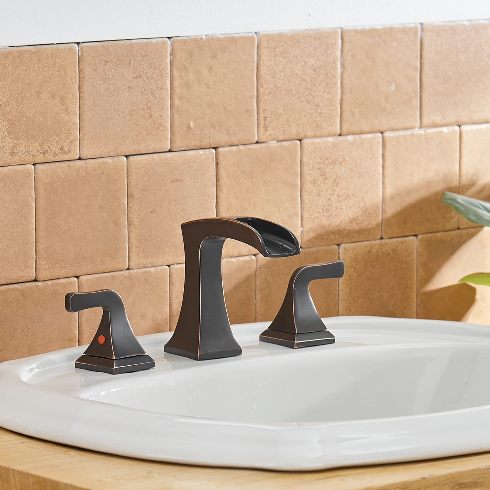 BWE Oil Rubbed Bronze 8-Inch Widespread Bathroom Faucet - 2-Handle 3-Hole Lavatory Sink Mixer Tap with Drain Assembly, Overflow & Supply Hoses - Perfect for Modern Bathroom Vanities and Powder Rooms