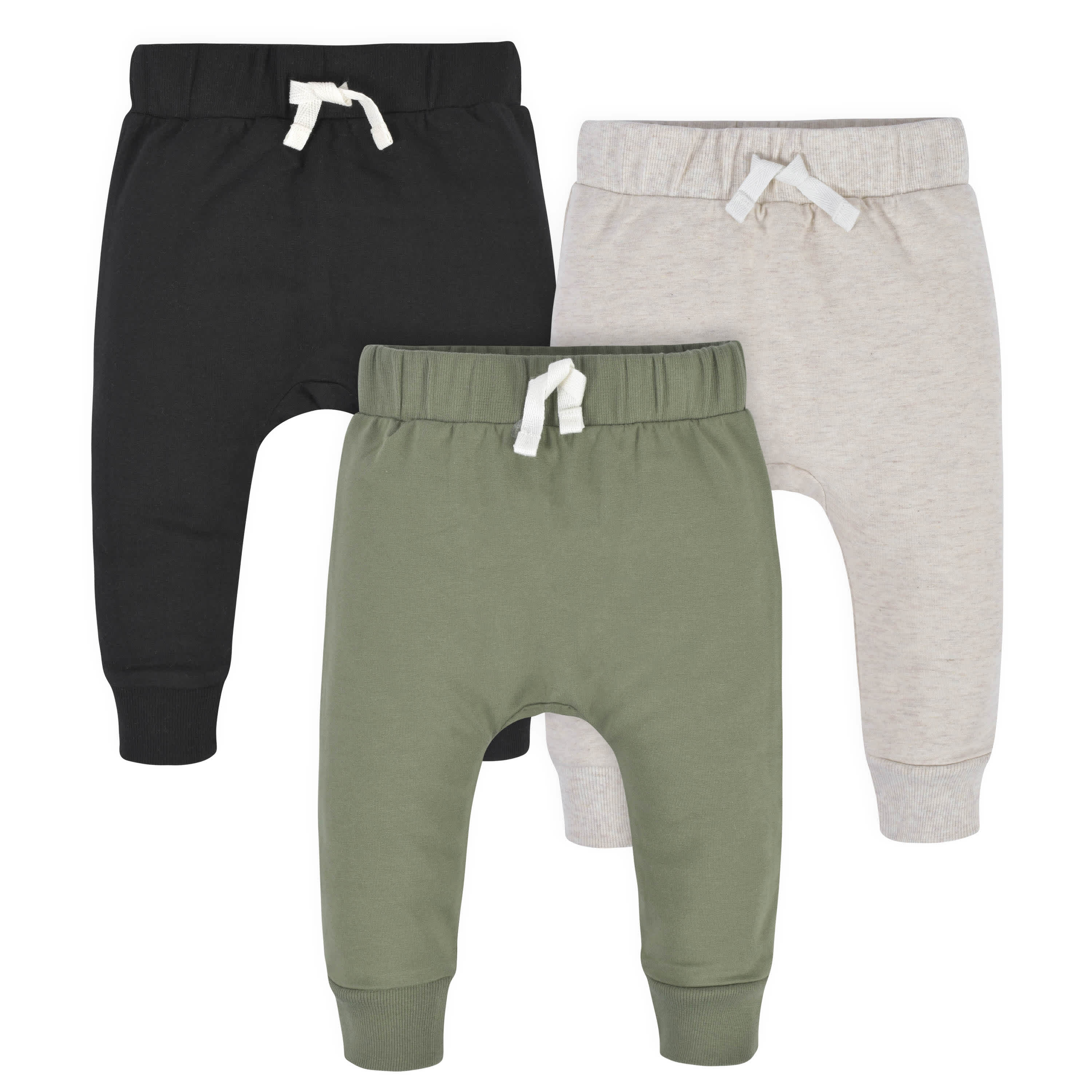 3 Pack Baby & Toddler Boys Green & Black Premium Jogger Pants - Soft Cotton Comfort for Playtime & Everyday Wear