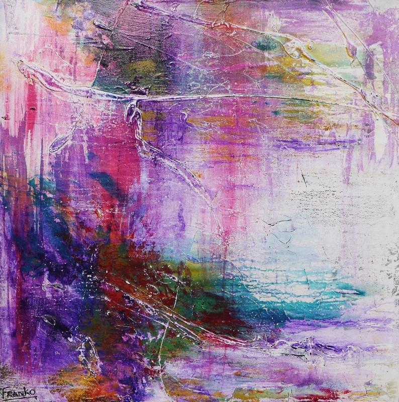 100cm x 100cm Abstract Grunge Jewel Purple Canvas Art Painting - Perfect for Modern Living Room, Bedroom or Office Wall Decor