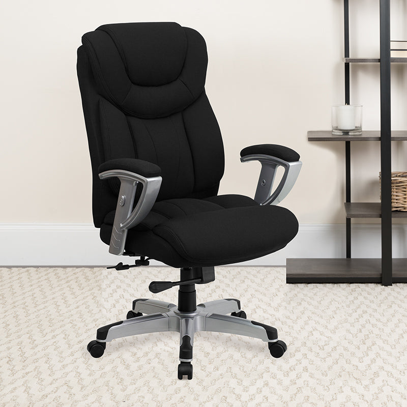 HERCULES Series Big & Tall 400 lb. Capacity Black LeatherSoft Executive Ergonomic Office Chair with Silver Adjustable Arms - Perfect for Home Office, Gaming, and Professional Workspaces