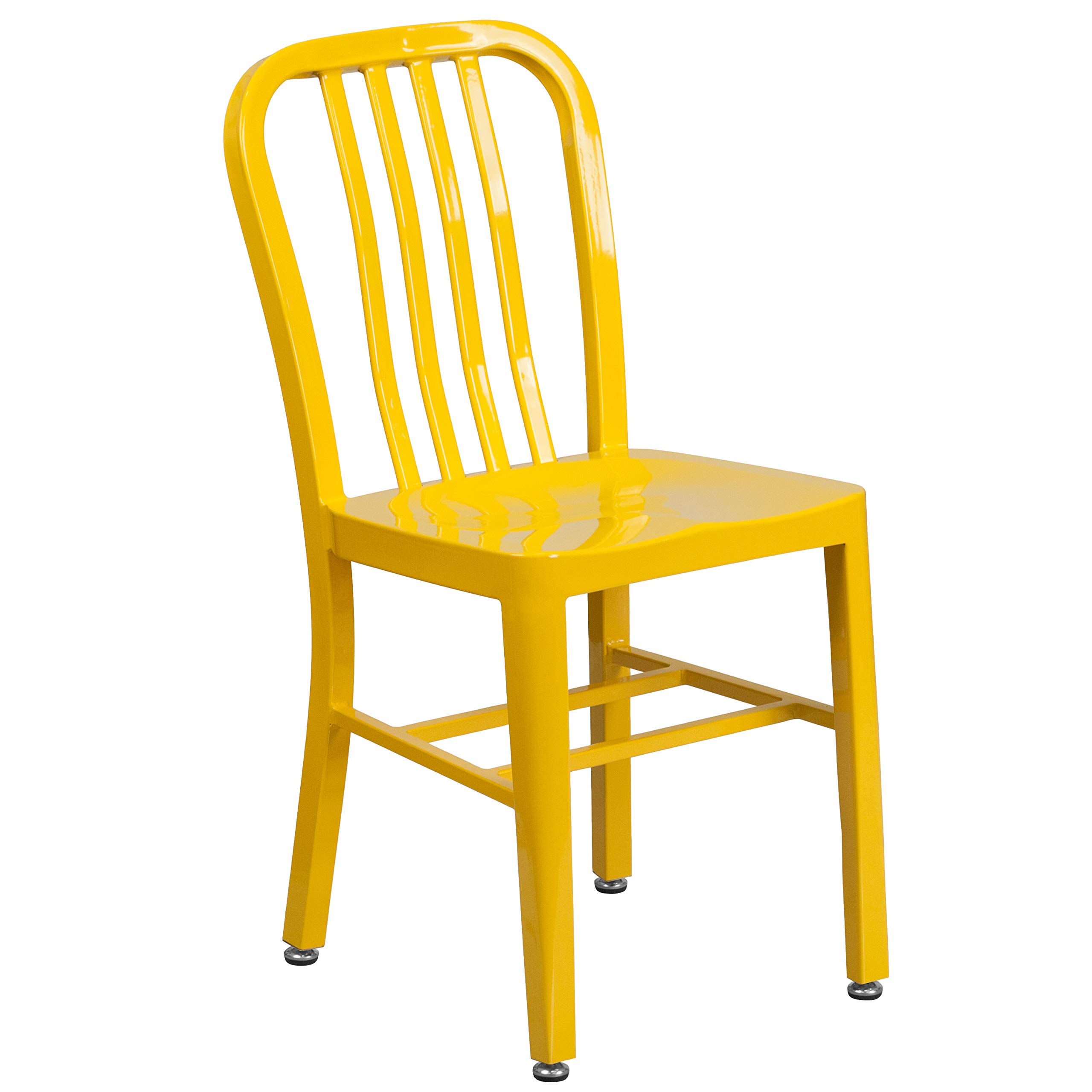 Flash Furniture Gael Commercial Grade 2-Pack Yellow Metal Stackable Chairs for Indoor & Outdoor Use - Perfect for Patio, Restaurant, Cafe, and Event Seating