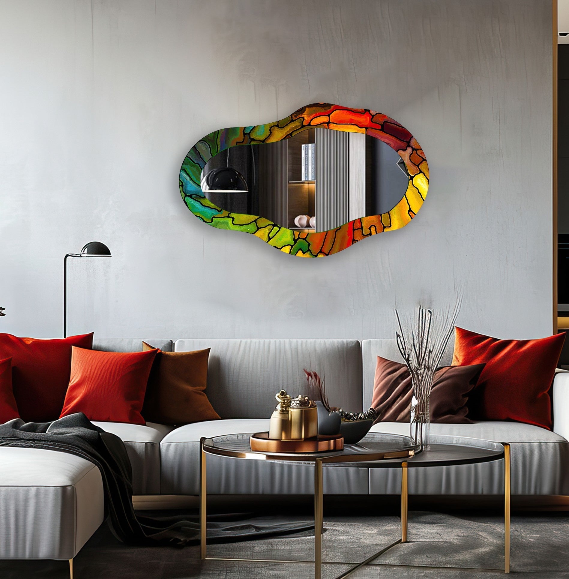 Abstract Asymmetric Wall Mirror - Modern Decorative Mirror for Living Room, Bedroom, Entryway - Unique Geometric Design for Home Decor & Interior Styling
