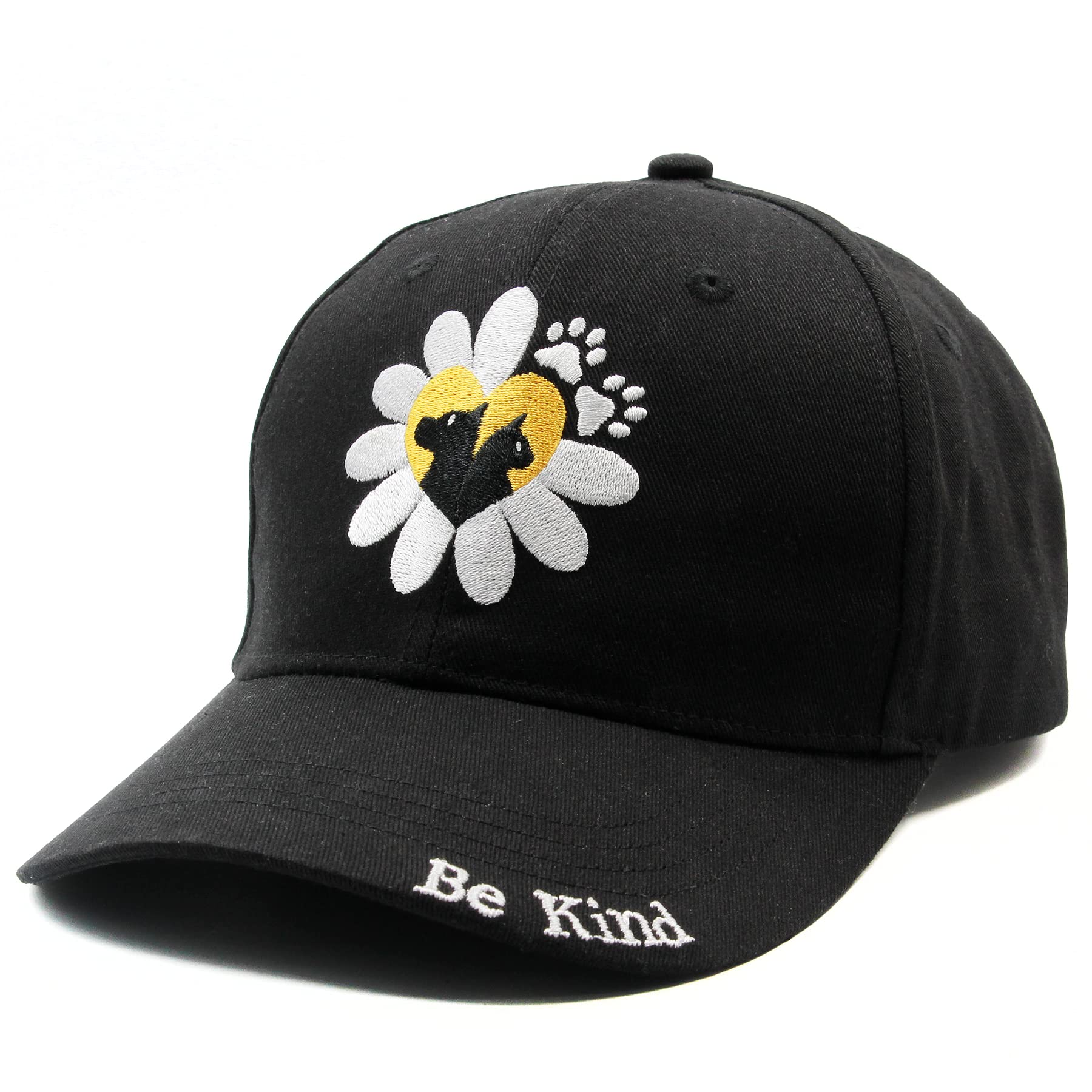 Embroidered Daisy Baseball Cap for Women & Men - Be Kind Dad Hat with Heart Dog Paw Print - Cute Pet Lover Gift for Cat & Dog Owners - Perfect for Outdoor Activities, Casual Wear & Animal Enthusiasts