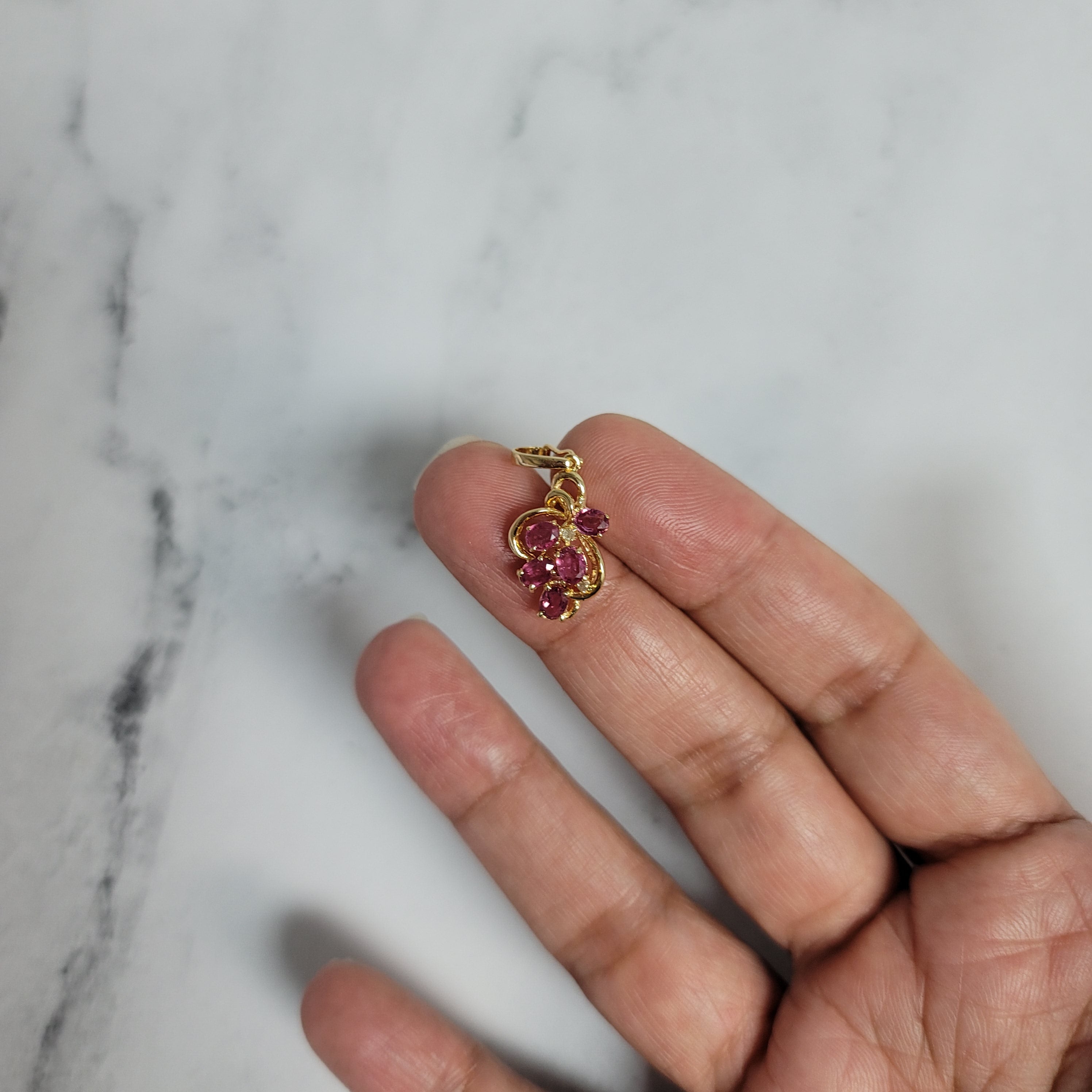 14K Yellow Gold Ruby Cluster Necklace - 0.75 Carat Total Weight | Elegant Jewelry for Women, Perfect for Weddings, Parties & Special Occasions