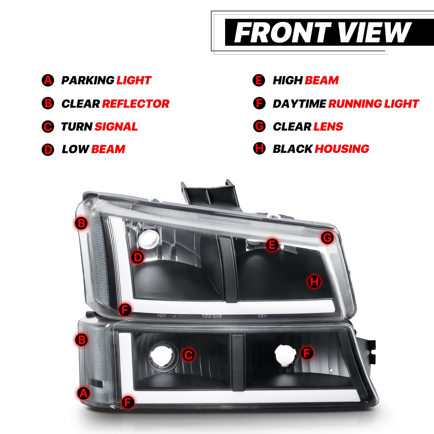 M-AUTO LED Headlights for 03-06 Chevy Silverado - DRL Daylight Strips | Off-Road & Night Driving