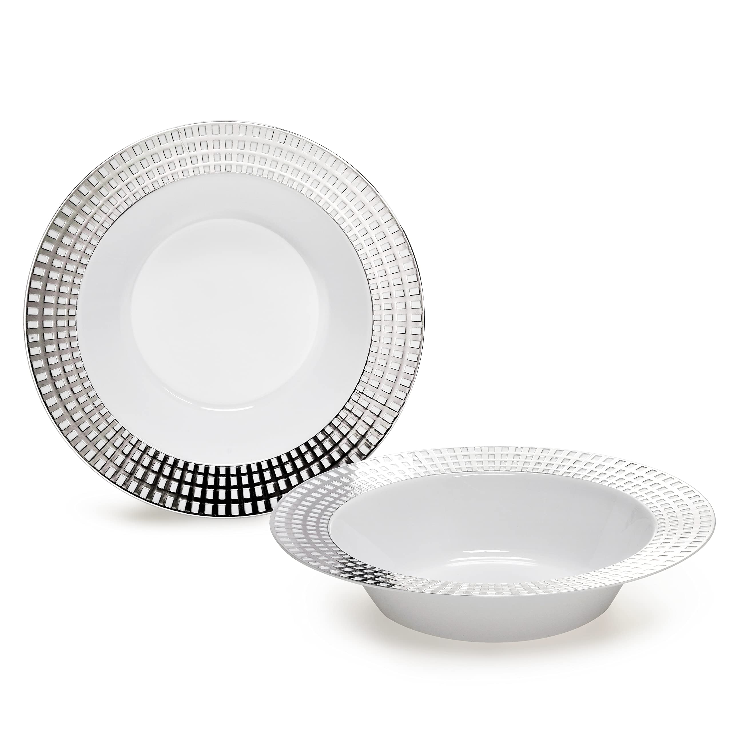 240 Pack Disposable Plastic Bowls 12oz - Medium Weight Wedding & Party Bowls (White & Silver) - Perfect for Soup, Salads, Desserts & Party Serving