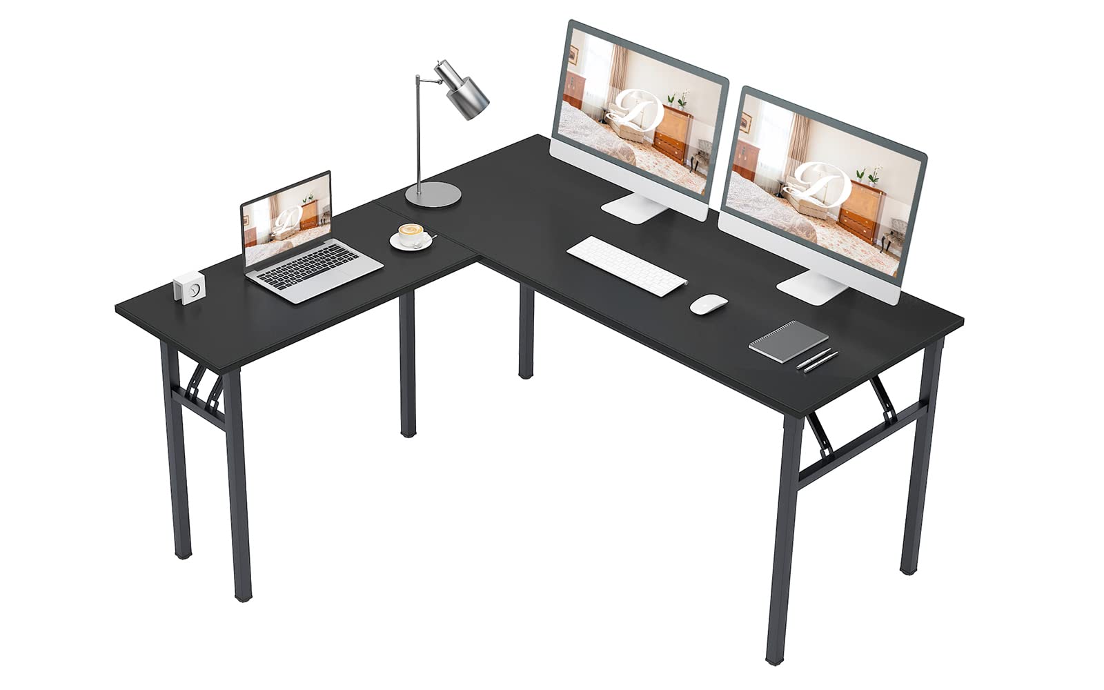 DlandHome Reversible L-Shaped Desk - Large Corner Computer Desk with Folding Table for Home Office, Study & Gaming Workstation (Brown Black, ND11) | Space-Saving Design for Small Rooms & Apartments