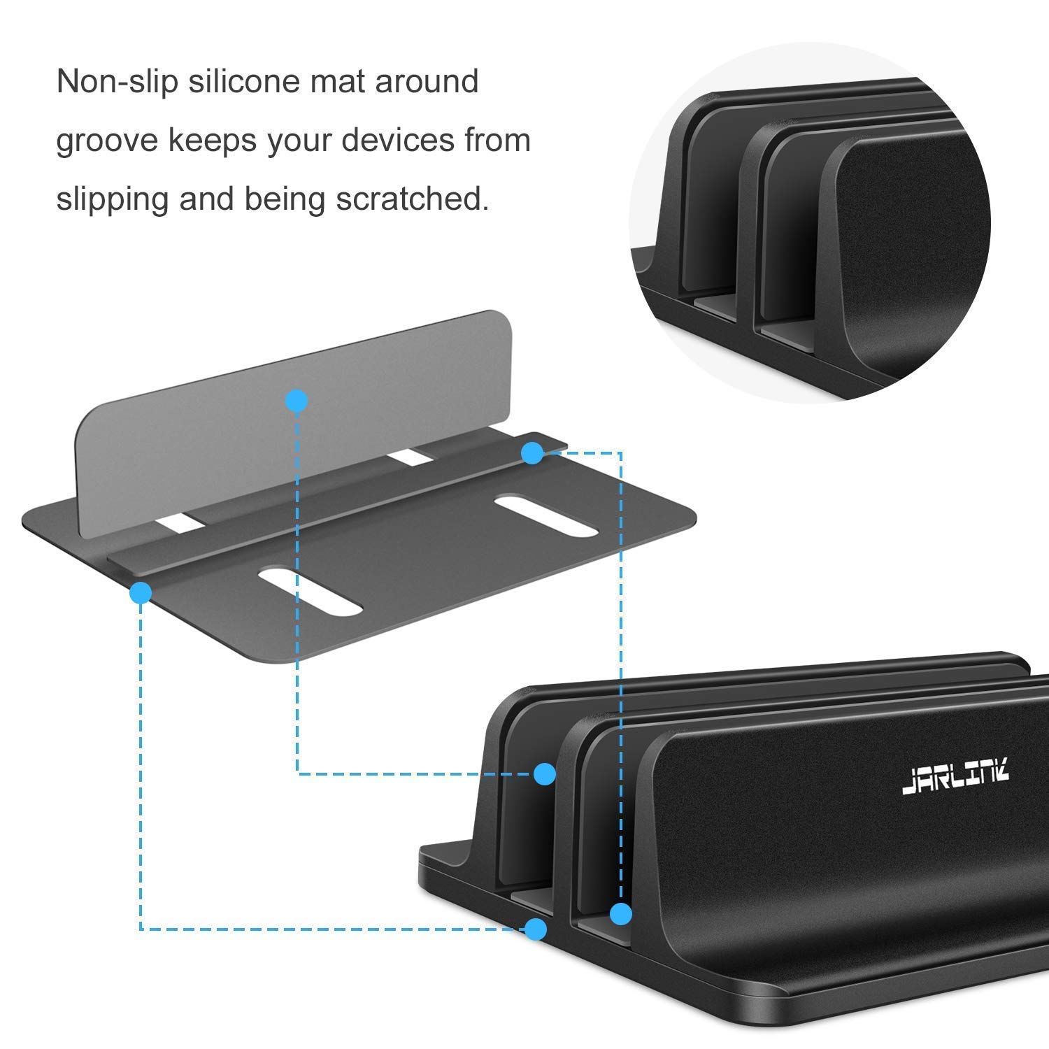JARLINK Vertical Laptop Stand with Docking Station - Adjustable Dual Desktop Holder for Laptop & Tablet (Fits up to 17.3 inch) - Perfect for Home Office, Workspace Organization & Multi-Device Setup