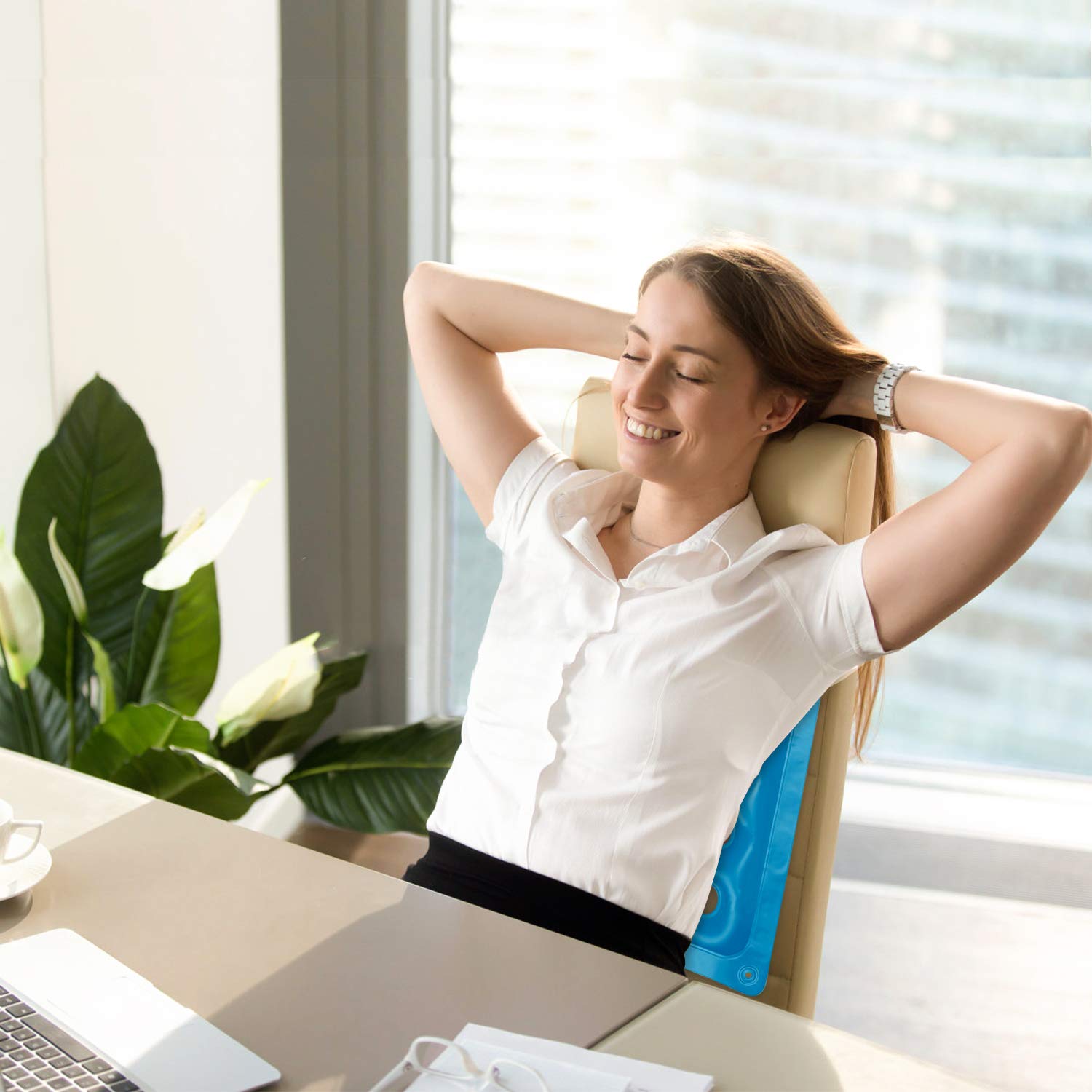 **Breathable Office Chair Cushion with Air Vent - Adjustable Air/Water Filling for Comfort - Ideal for Office Chairs & Wheelchairs (Blue, 19 Inch) - Perfect for Long Work Hours & Ergonomic Support**