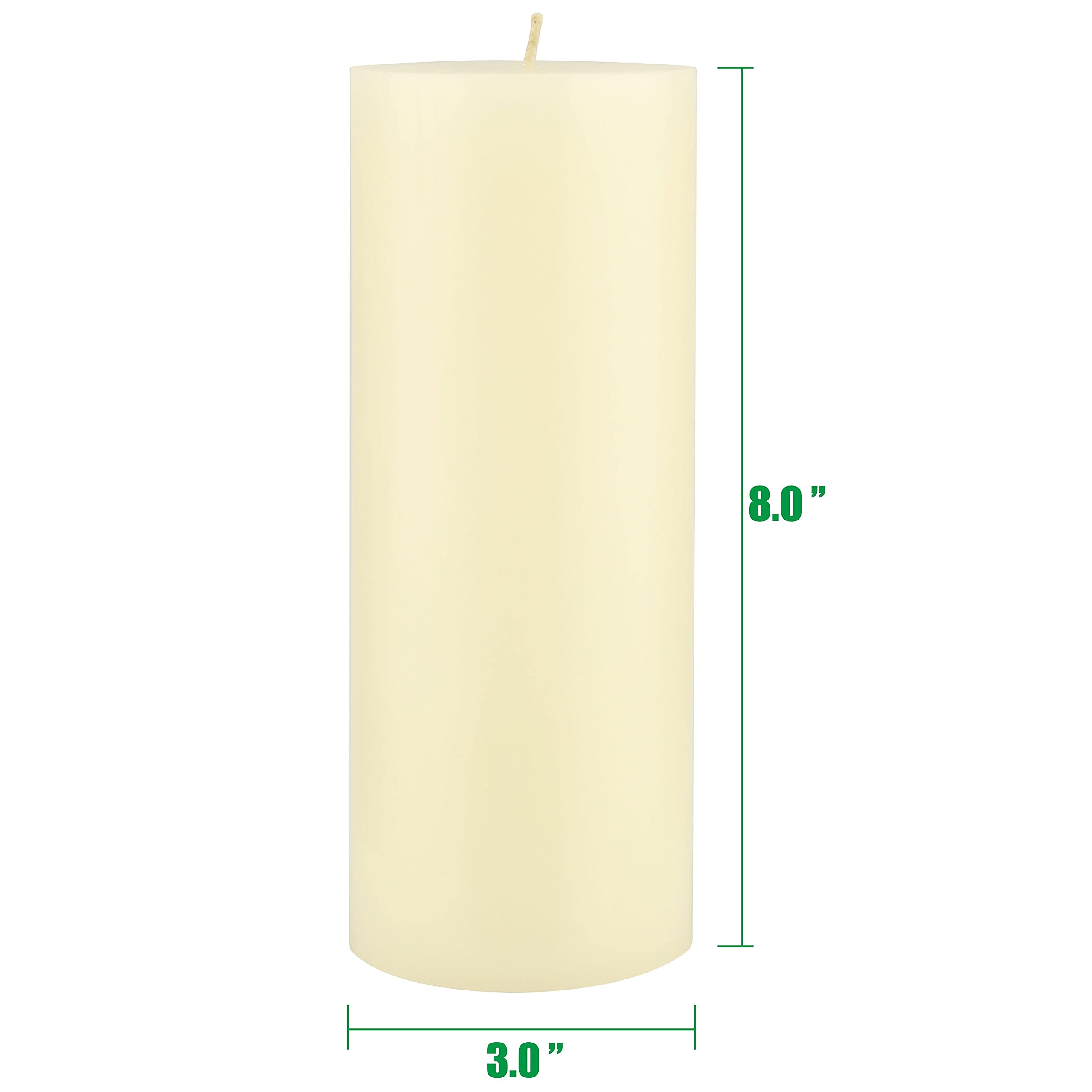 Stonebriar 6-Pack Ivory Unscented Pillar Candles - 3x8 Inches, 110-Hour Burn Time - Perfect for Weddings, Home Decor & Romantic Dinners