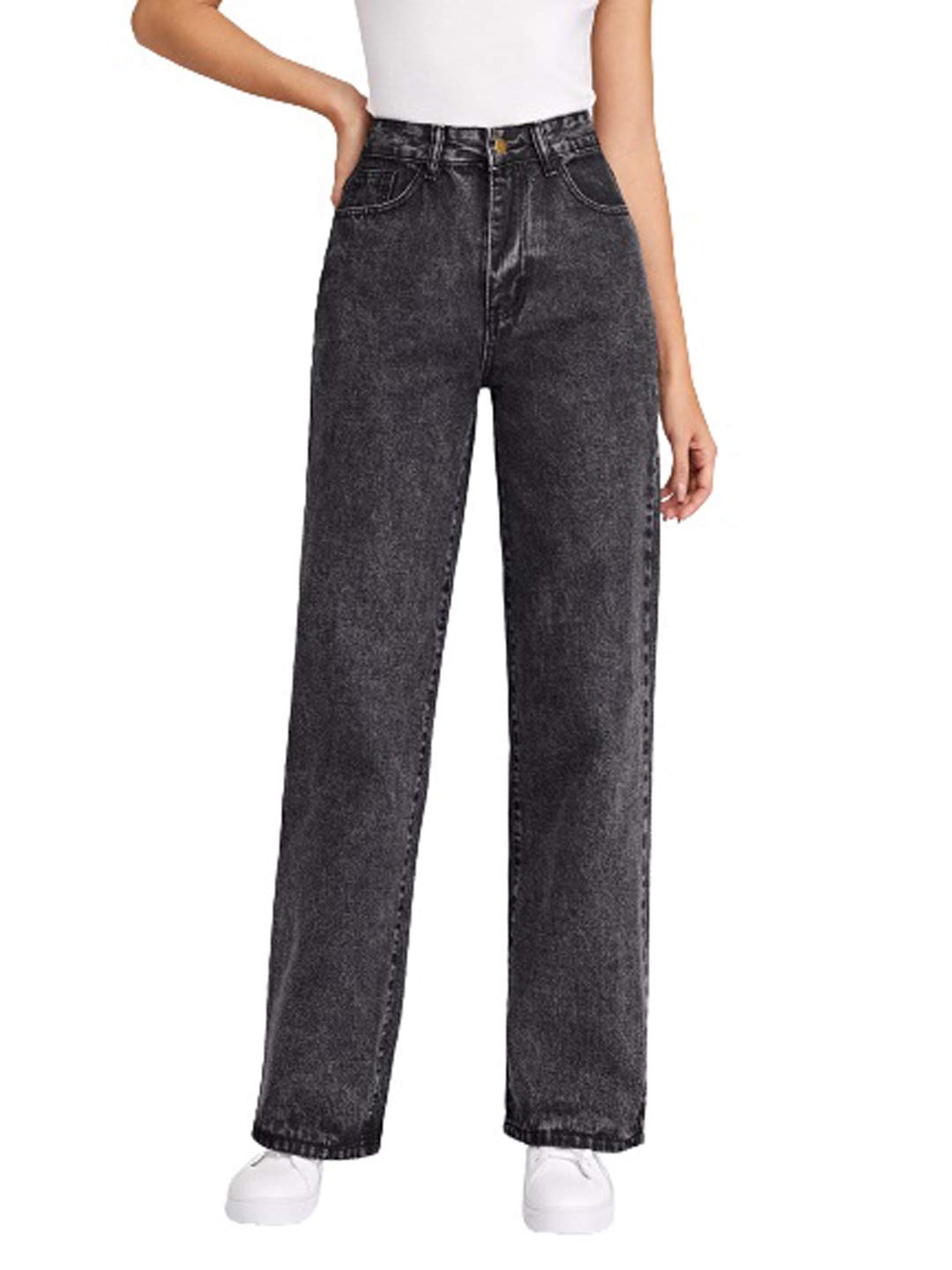 KOTTY Women's High Rise Relaxed Fit Cotton Lycra Blend Ankle Length Jeans - Comfortable Stretch Denim Pants for Casual Wear & Everyday Outfits