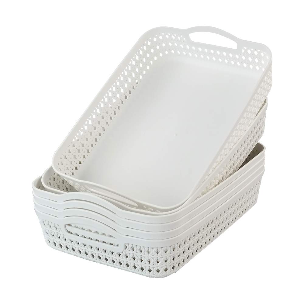6-Pack Large Plastic Storage Baskets with Handles - Organizer for Home & Office